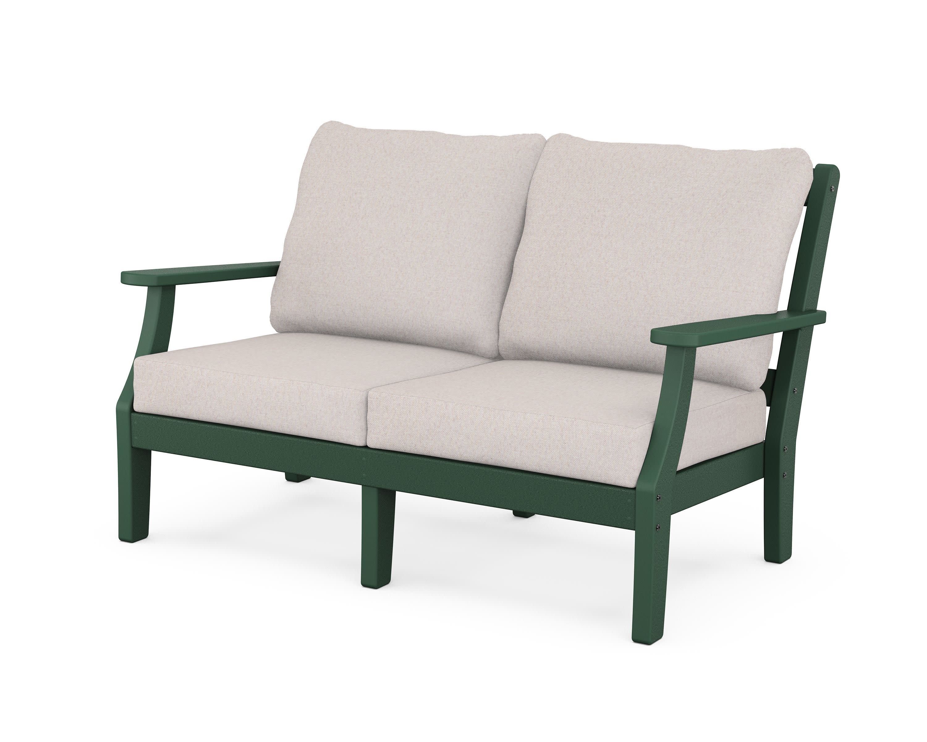 Chinoiserie Deep Seating Loveseat in Green / Dune Burlap