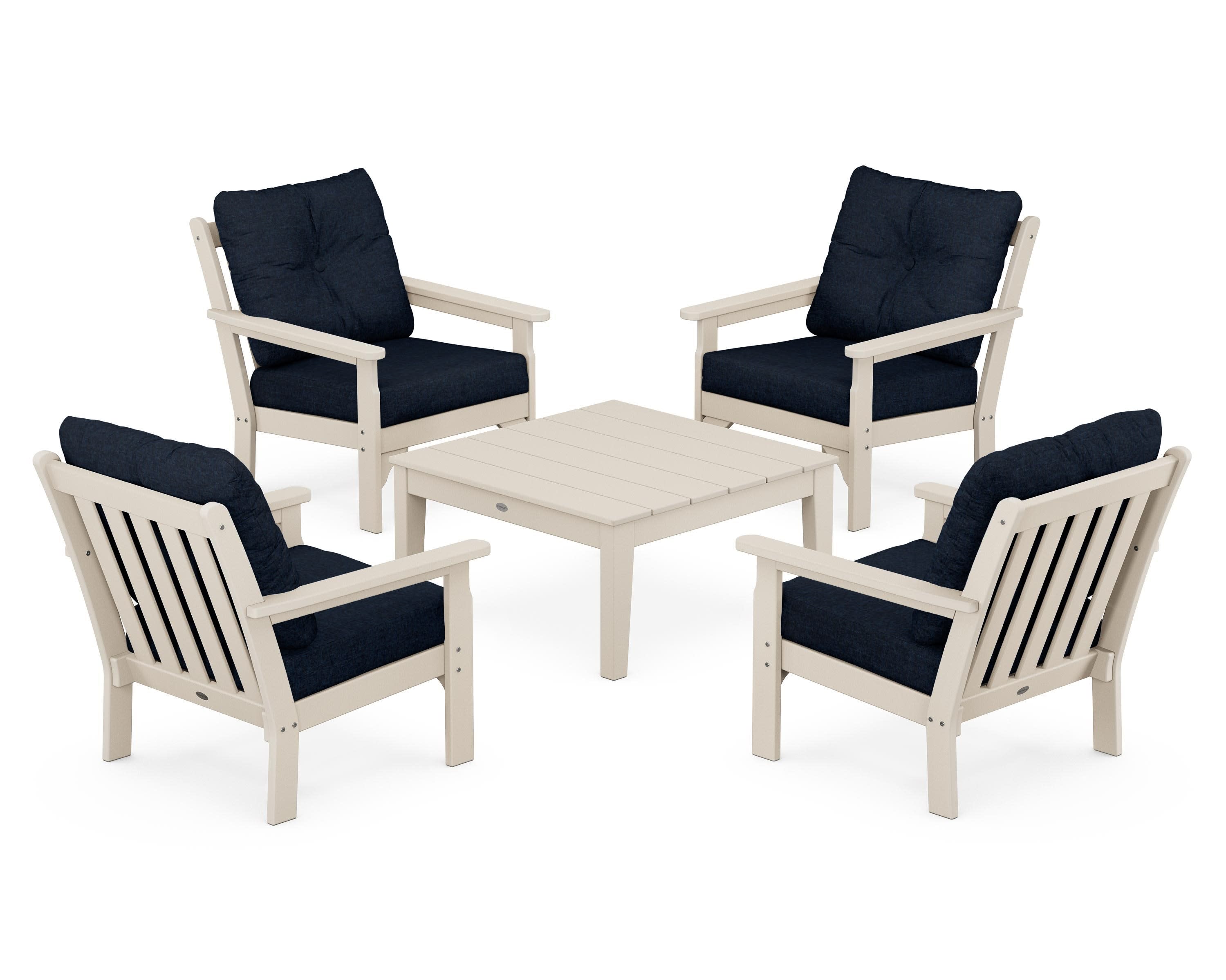Vineyard 5-Piece Deep Seating Conversation Set in Sand / Marine Indigo