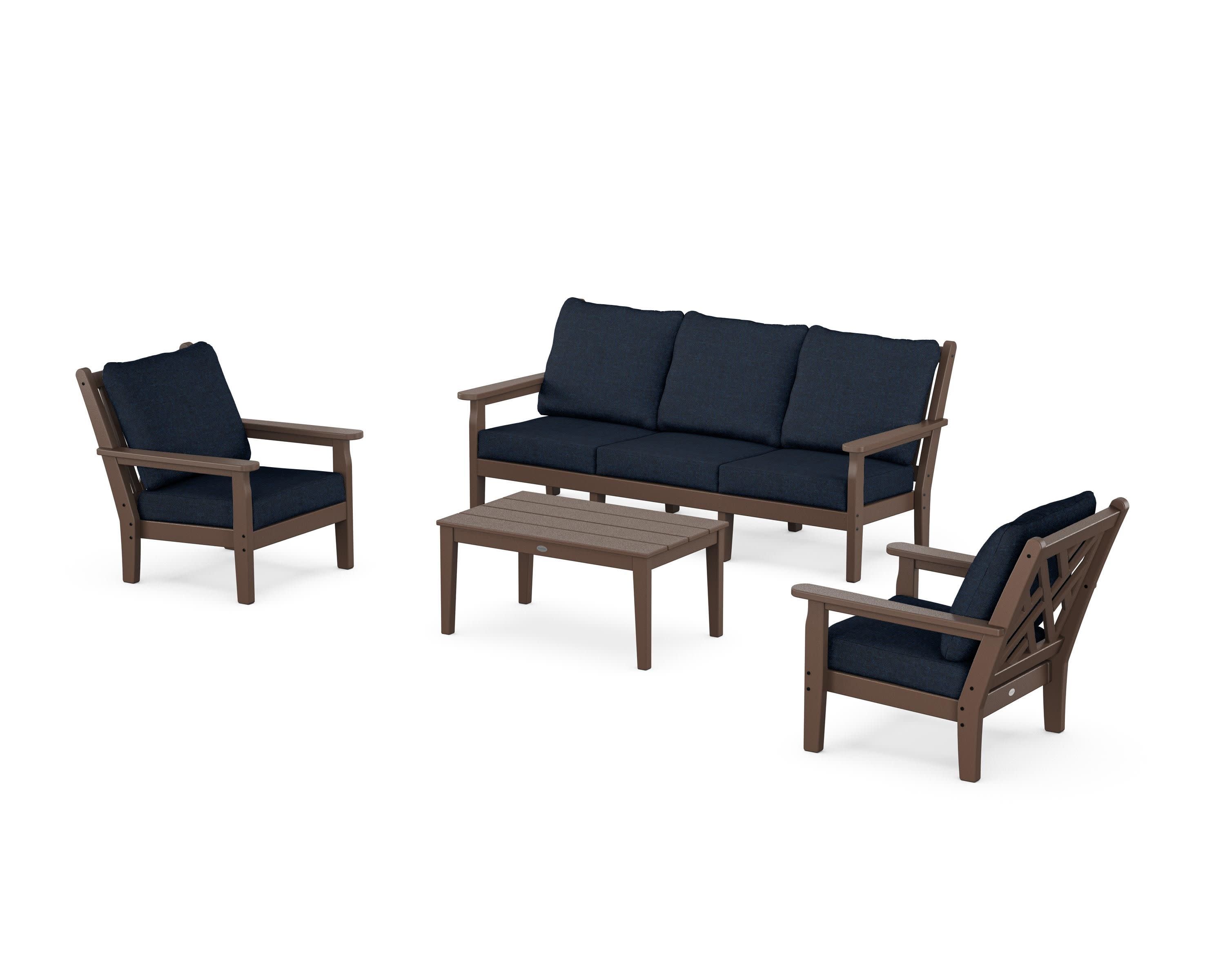Chippendale 4-Piece Deep Seating Set with Sofa in Mahogany / Marine Indigo