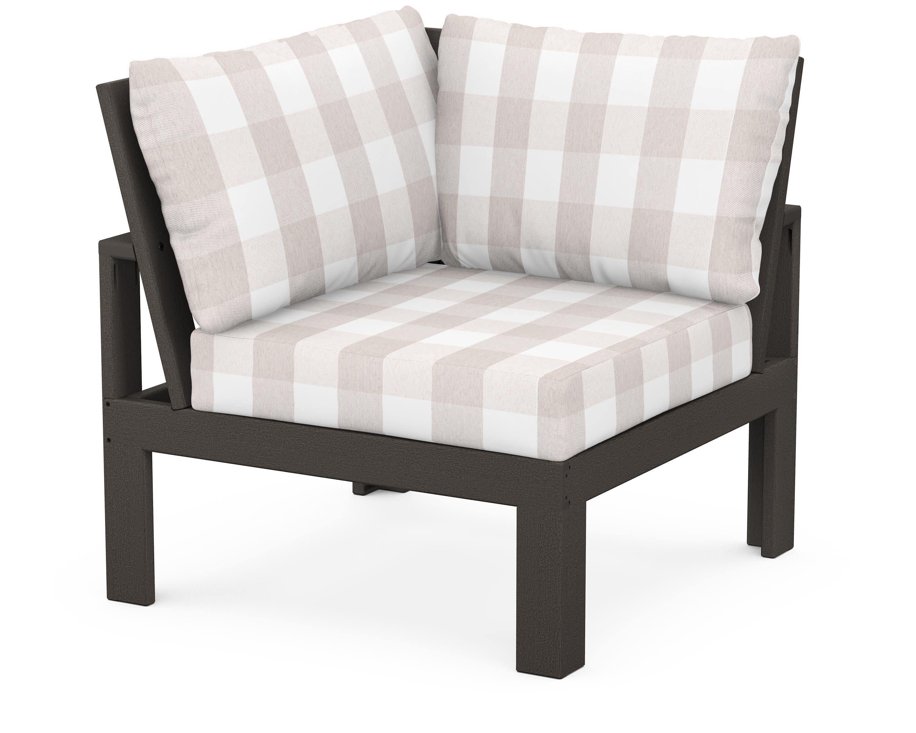 Modular Corner Chair in Vintage Coffee / Buffalo Plaid Dune Burlap