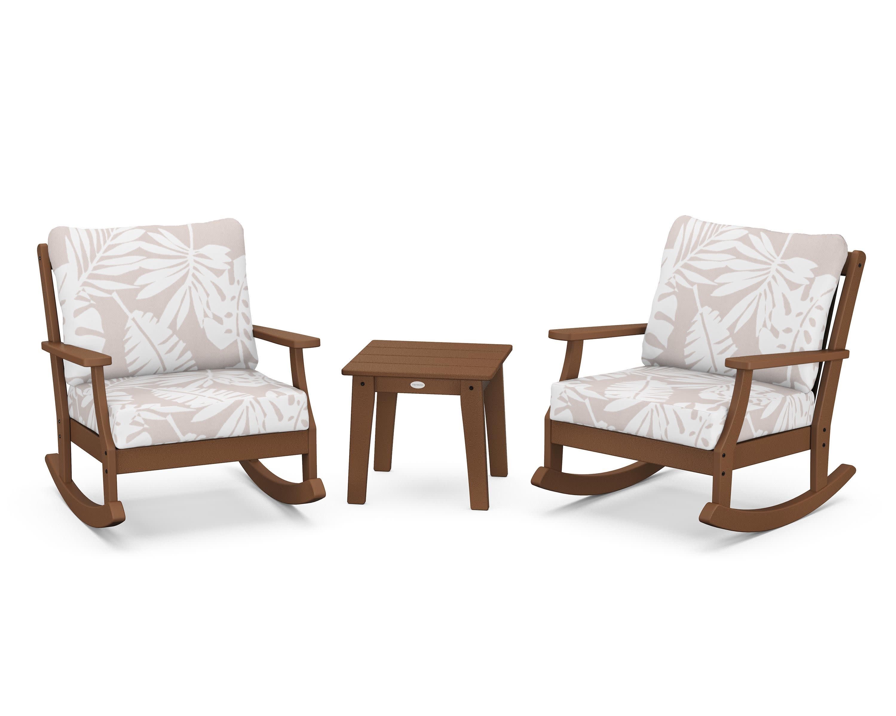 Braxton 3-Piece Deep Seating Rocker Set in Teak / Leaf Dune Burlap