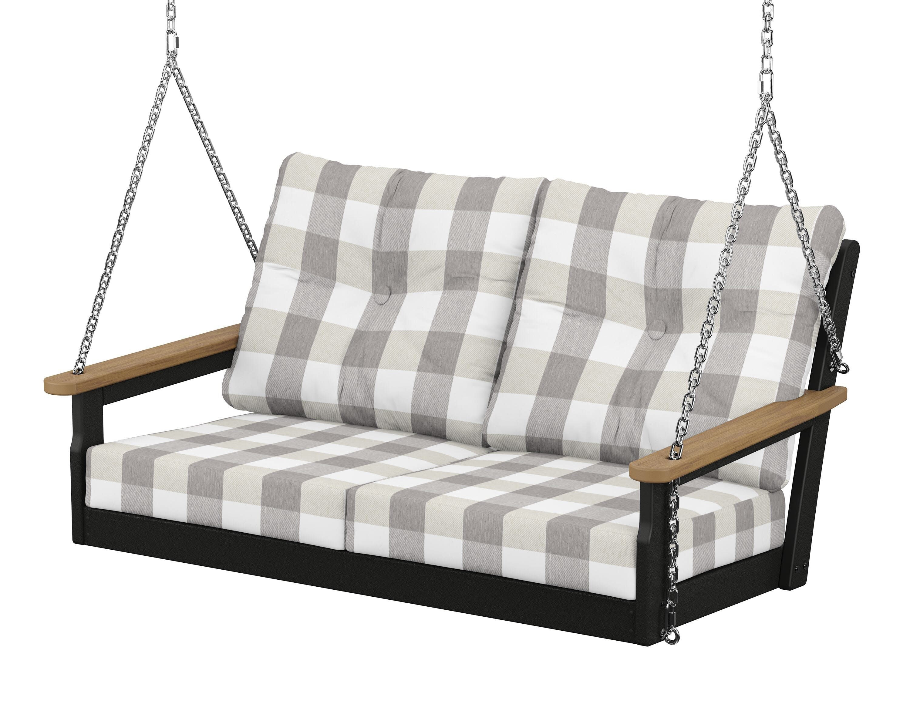Vineyard Deep Seating Swing in Black / Natural / Buffalo Plaid Grey Mist