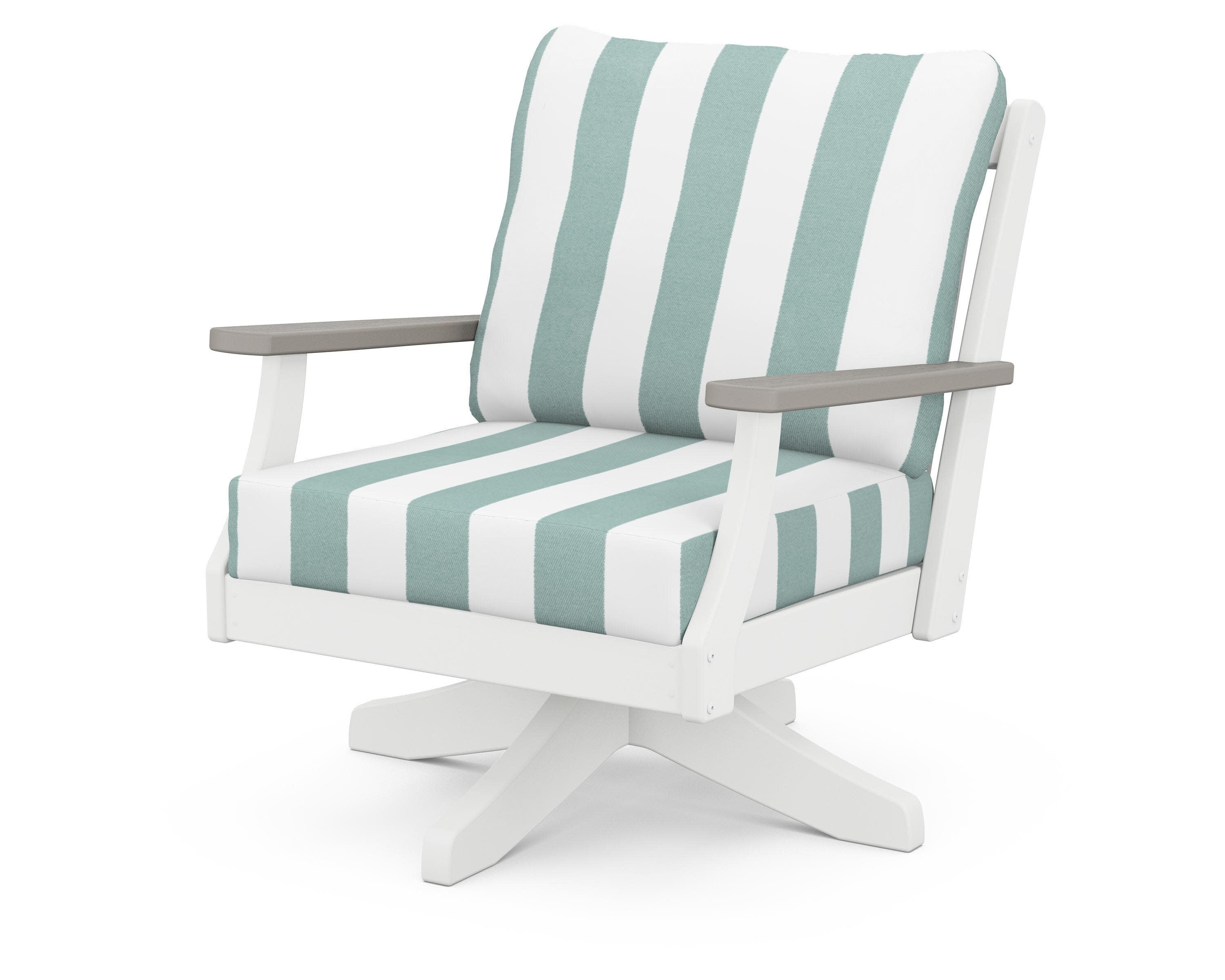 Braxton Deep Seating Swivel Chair in White / Driftwood / Cabana Stripe Glacier Spa
