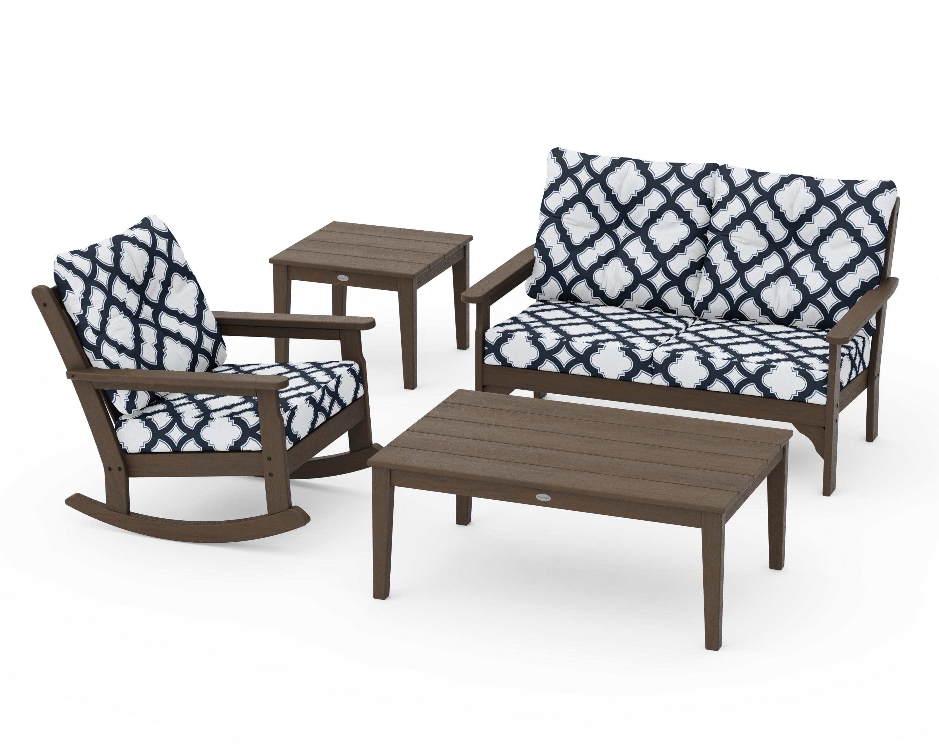Vineyard 4-Piece Deep Seating Rocker Set in Kona / Trellis Marine Indigo
