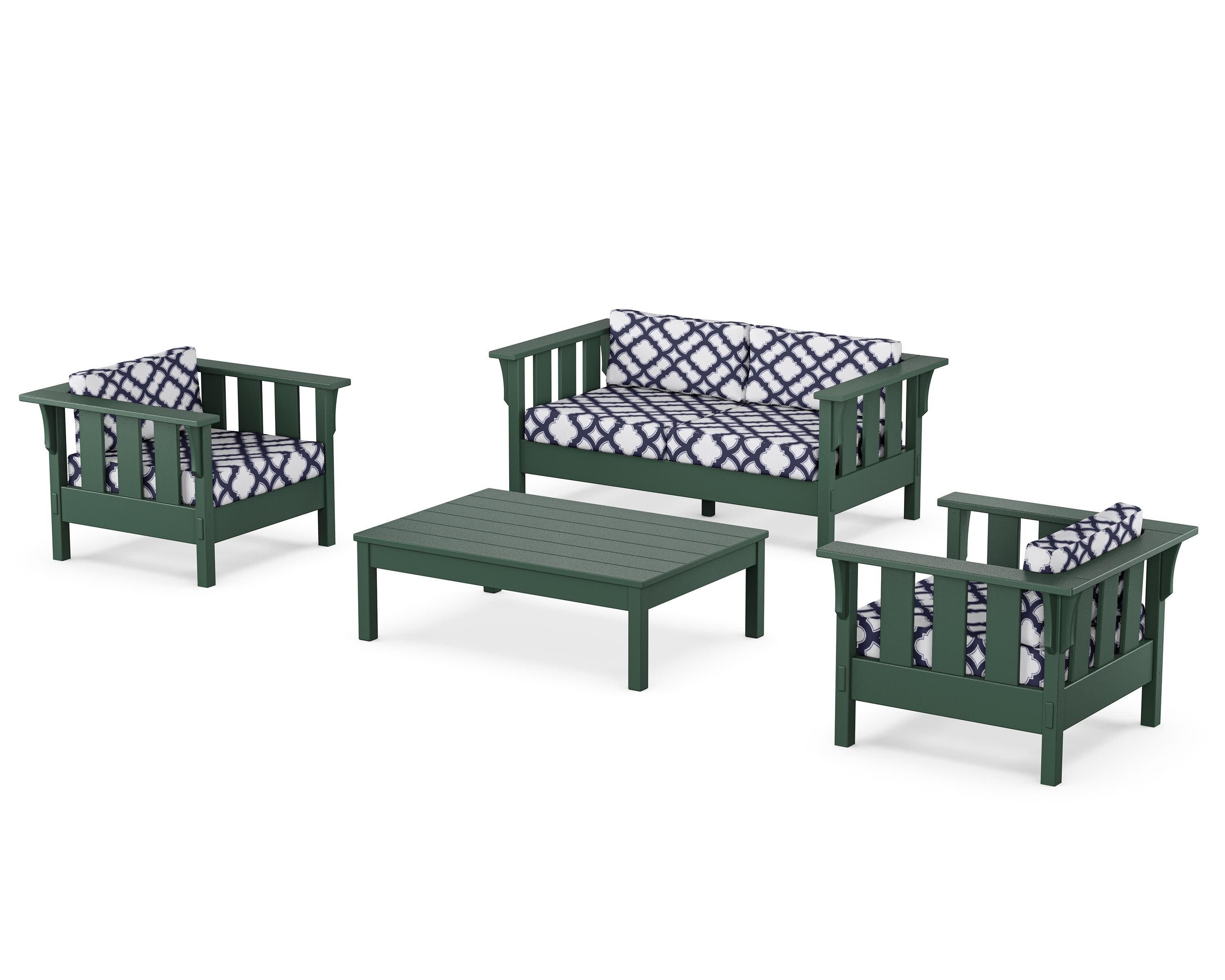 Acadia 4-Piece Deep Seating Set with Loveseat in Green / Trellis Navy