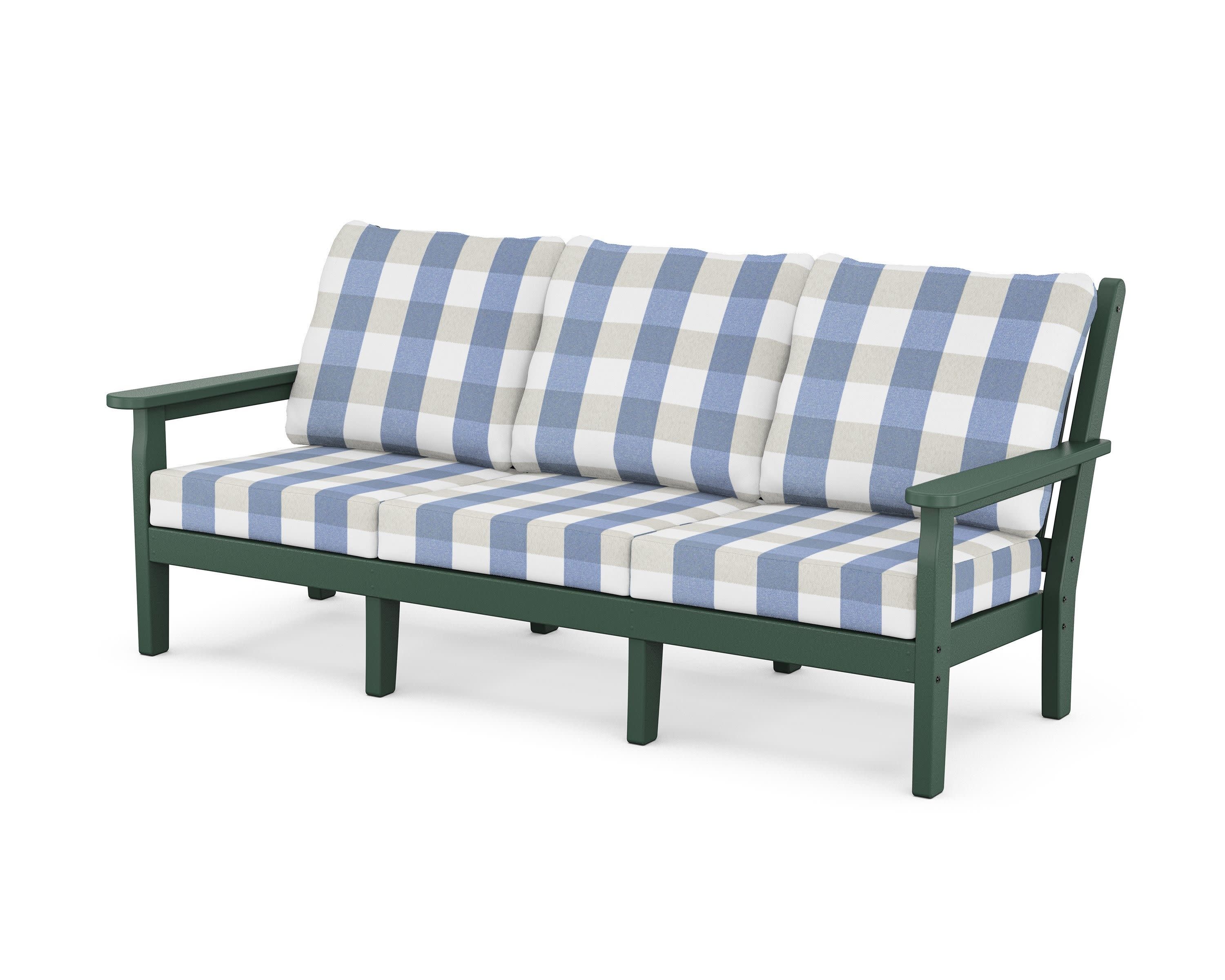 Chippendale Deep Seating Sofa in Green / Buffalo Plaid Sky Blue