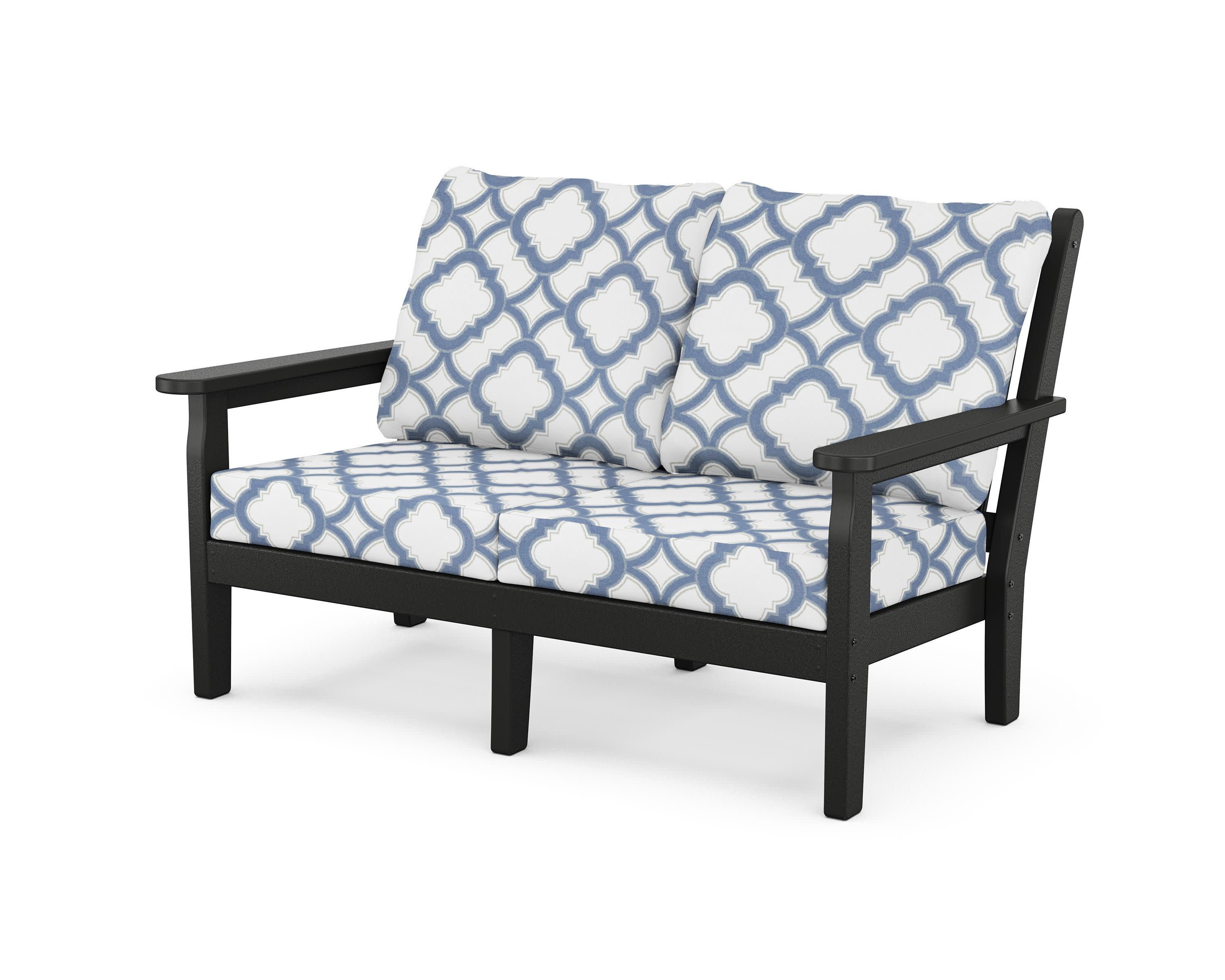 Chippendale Deep Seating Loveseat in Black / Trellis Sky Blue
