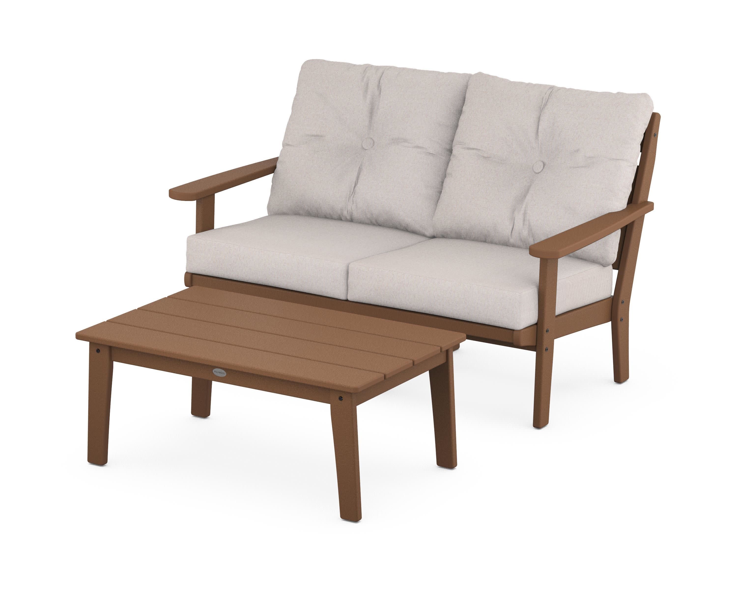 Lakeside 2-Piece Lounge Loveseat Set in Teak / Dune Burlap