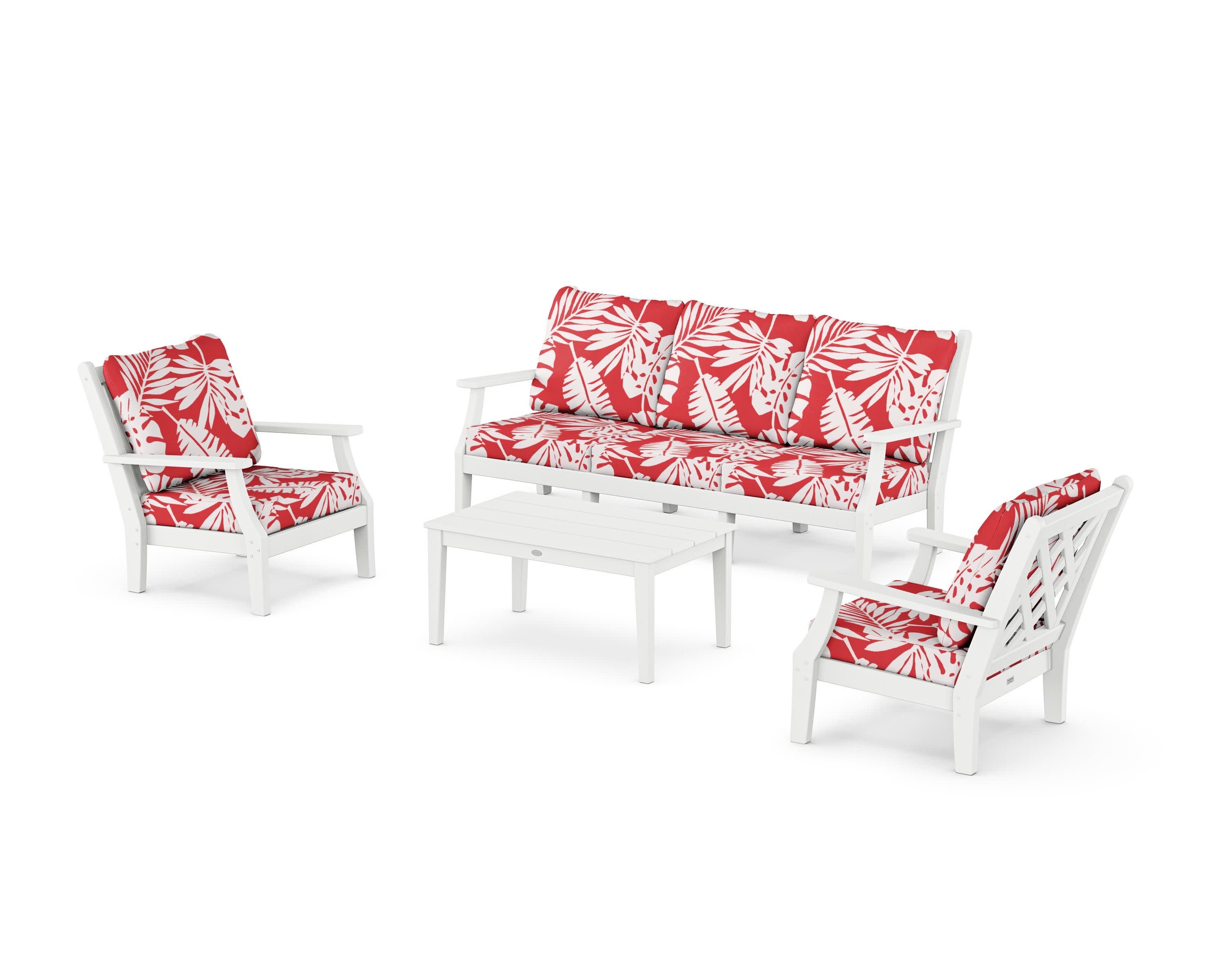 Wovendale 4-Piece Deep Seating Set with Sofa in White / Leaf Crimson