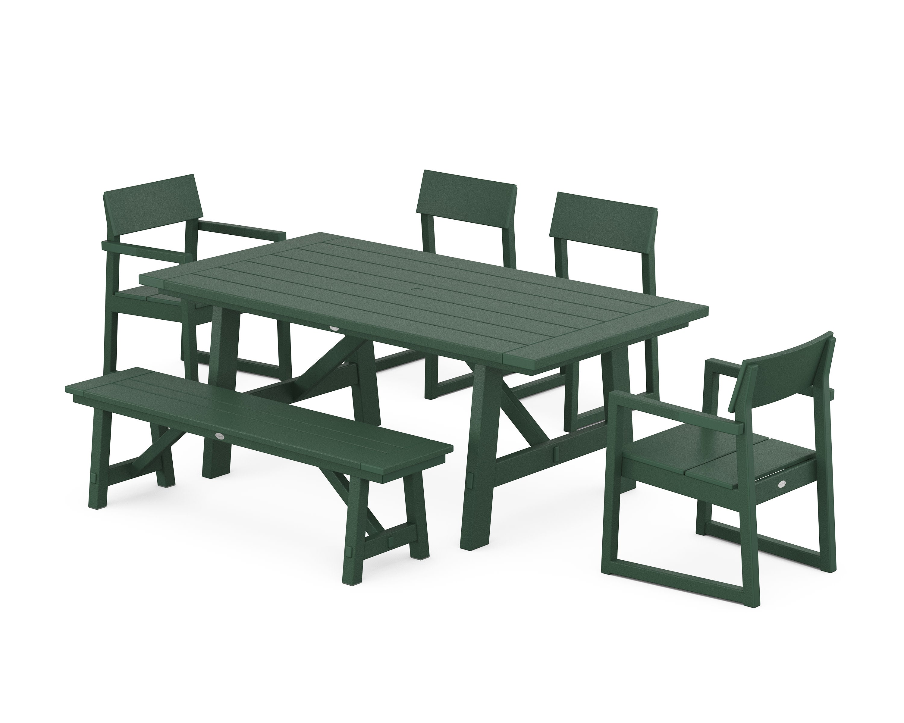 EDGE 6-Piece Rustic Farmhouse Dining Set with Bench in Green
