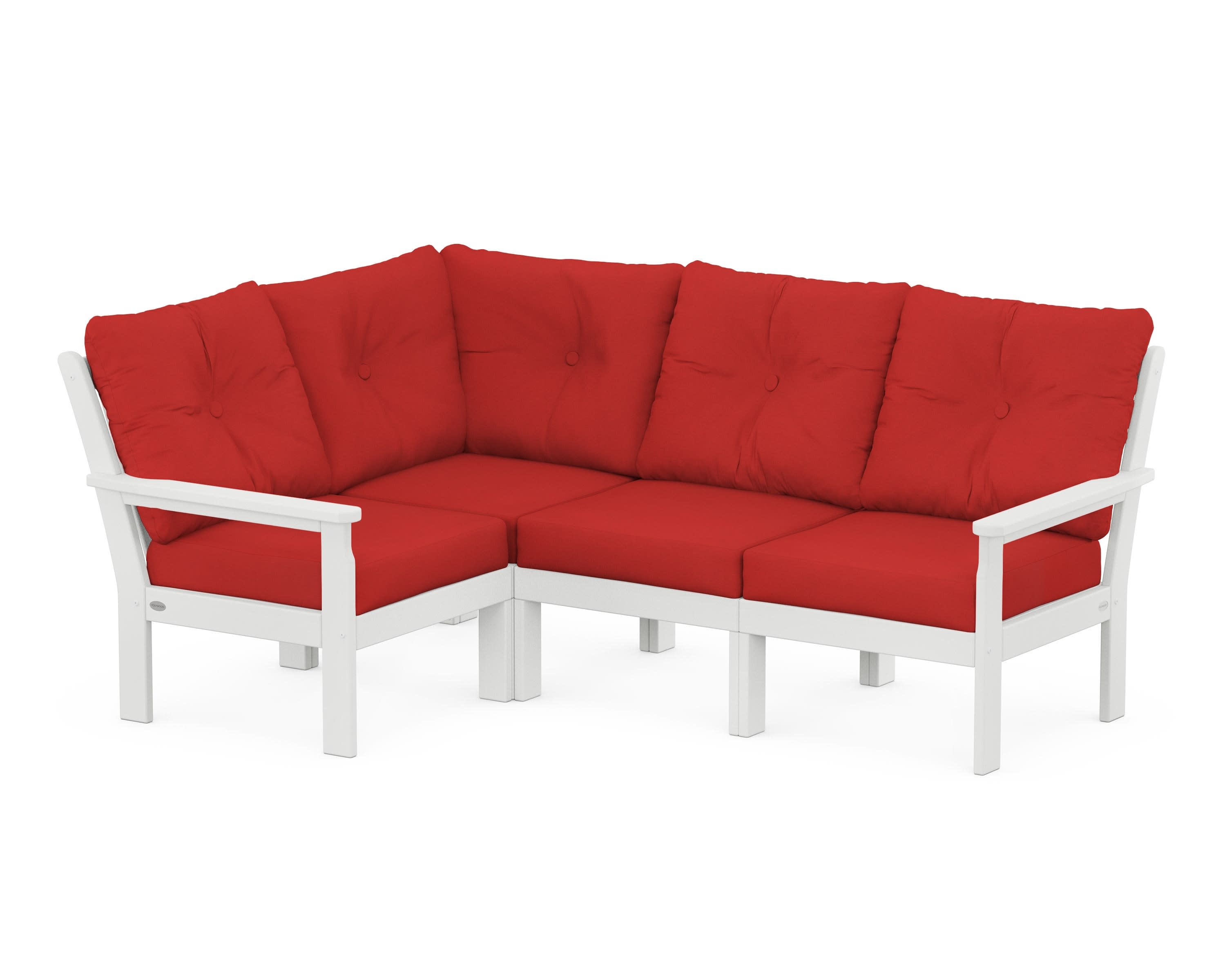 Vineyard 4-Piece Sectional in White / Crimson Linen