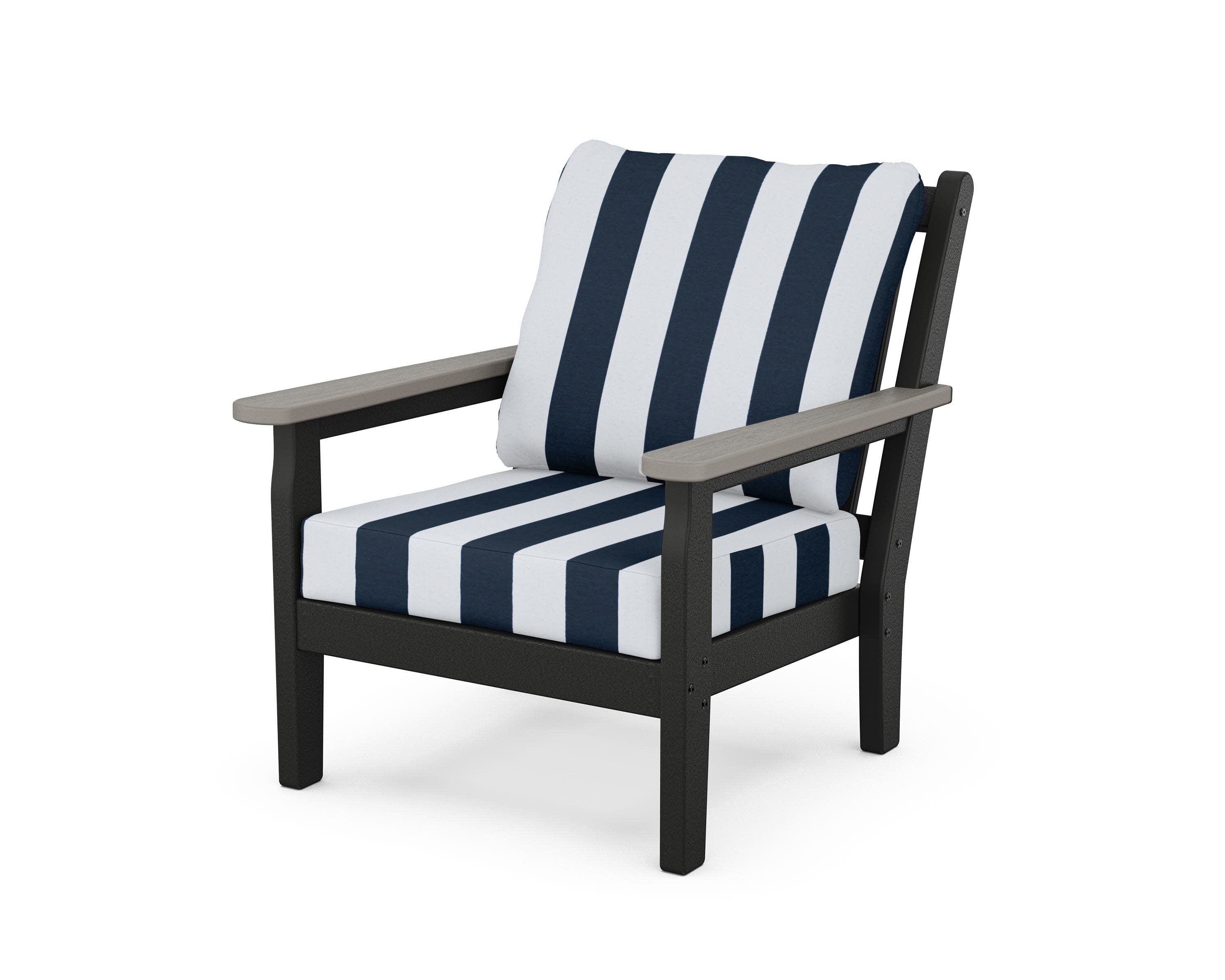 Chippendale Deep Seating Chair in Black / Driftwood / Cabana Stripe Marine Indigo