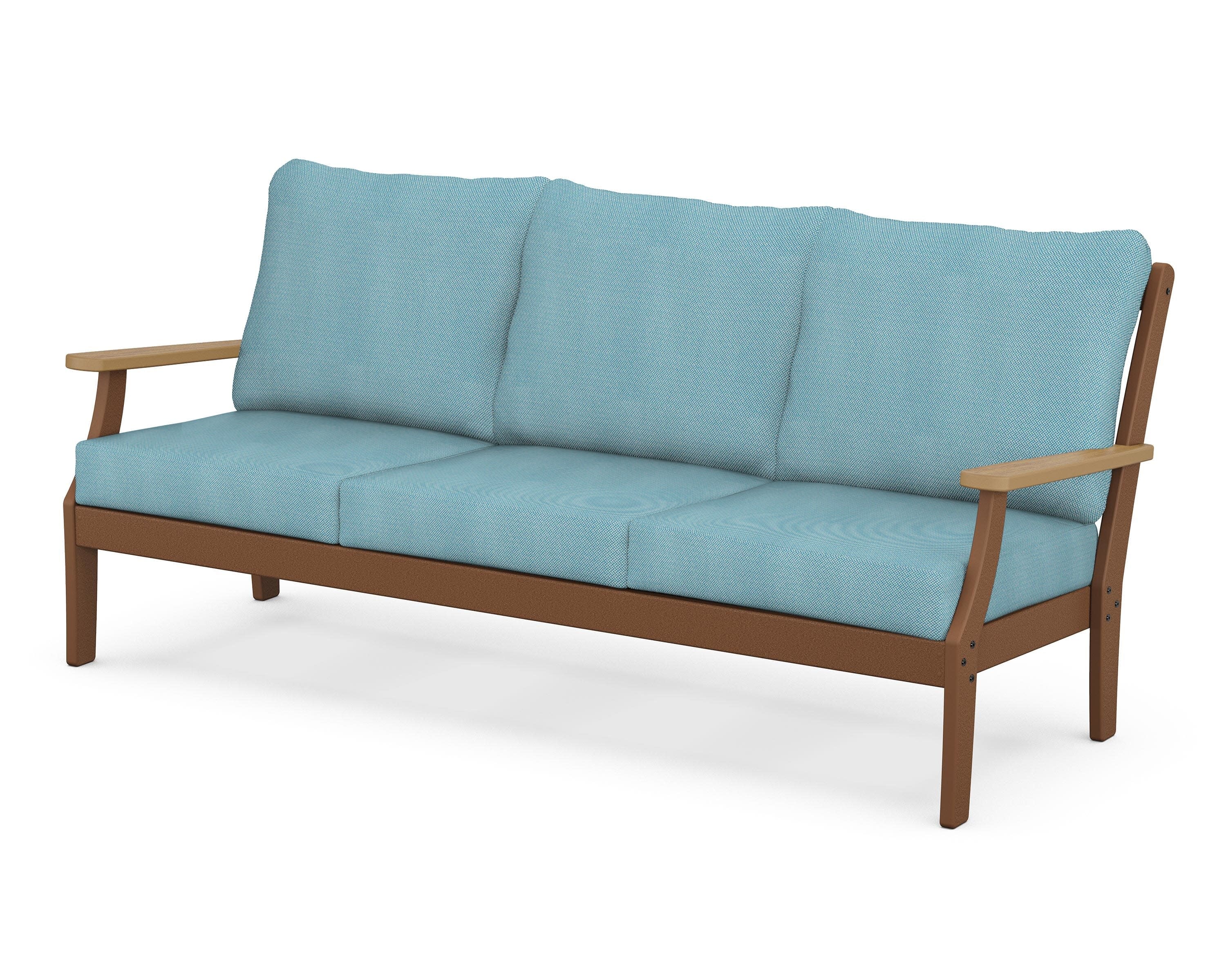 Braxton Deep Seating Sofa in Teak / Natural / Lattice Sky Blue