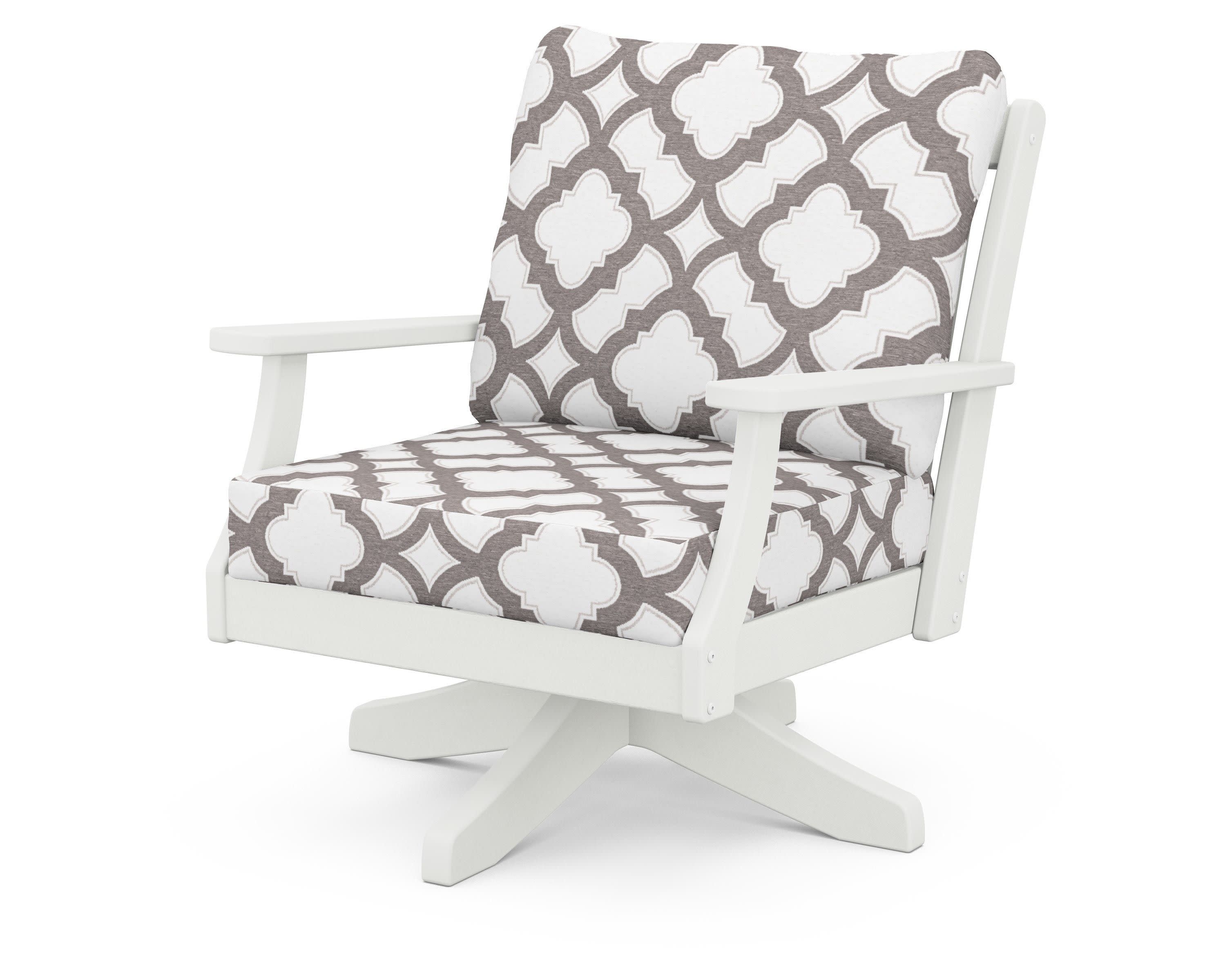 Braxton Deep Seating Swivel Chair in Vintage White / Trellis Grey Mist