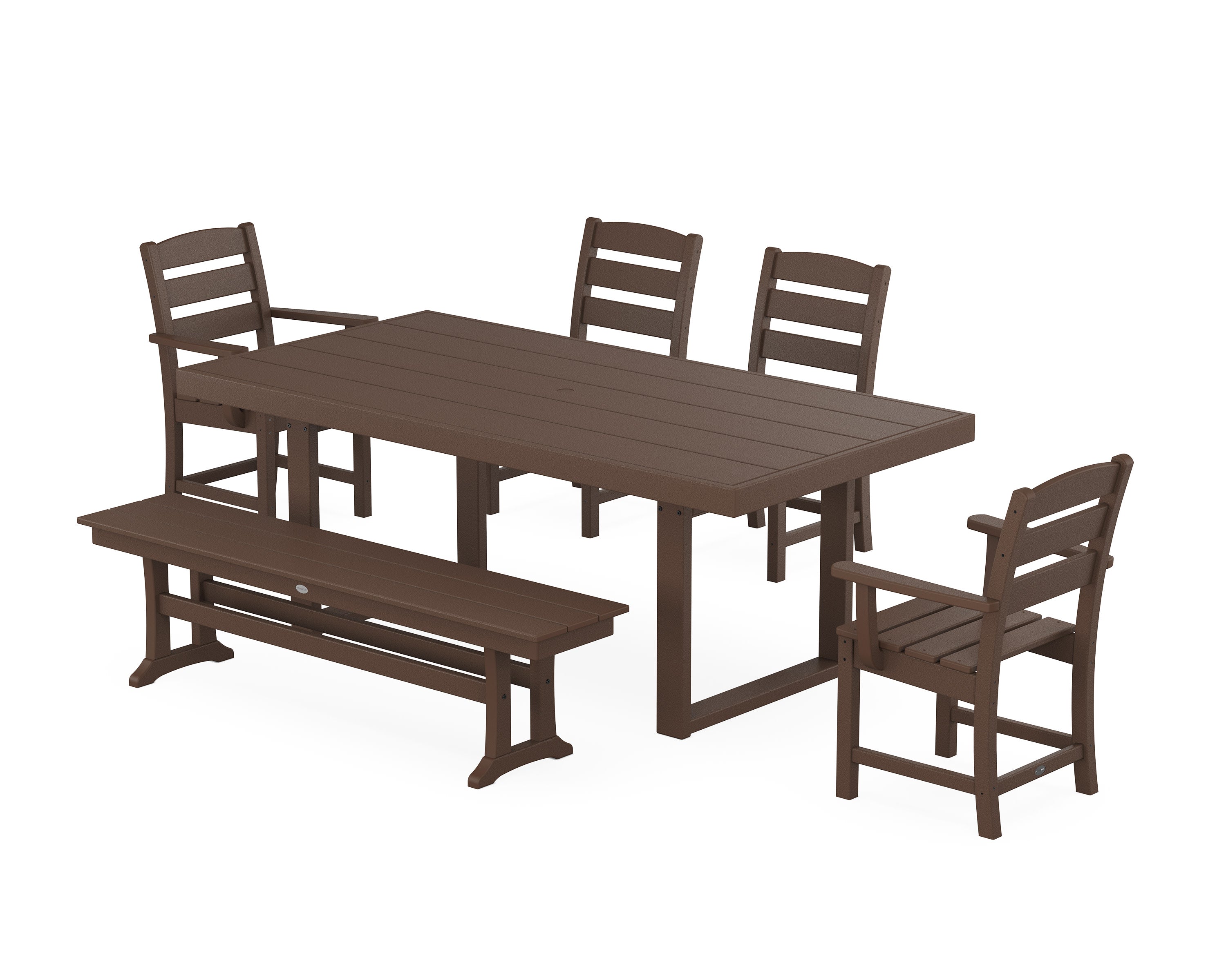 Lakeside 6-Piece Dining Set with Bench in Mahogany