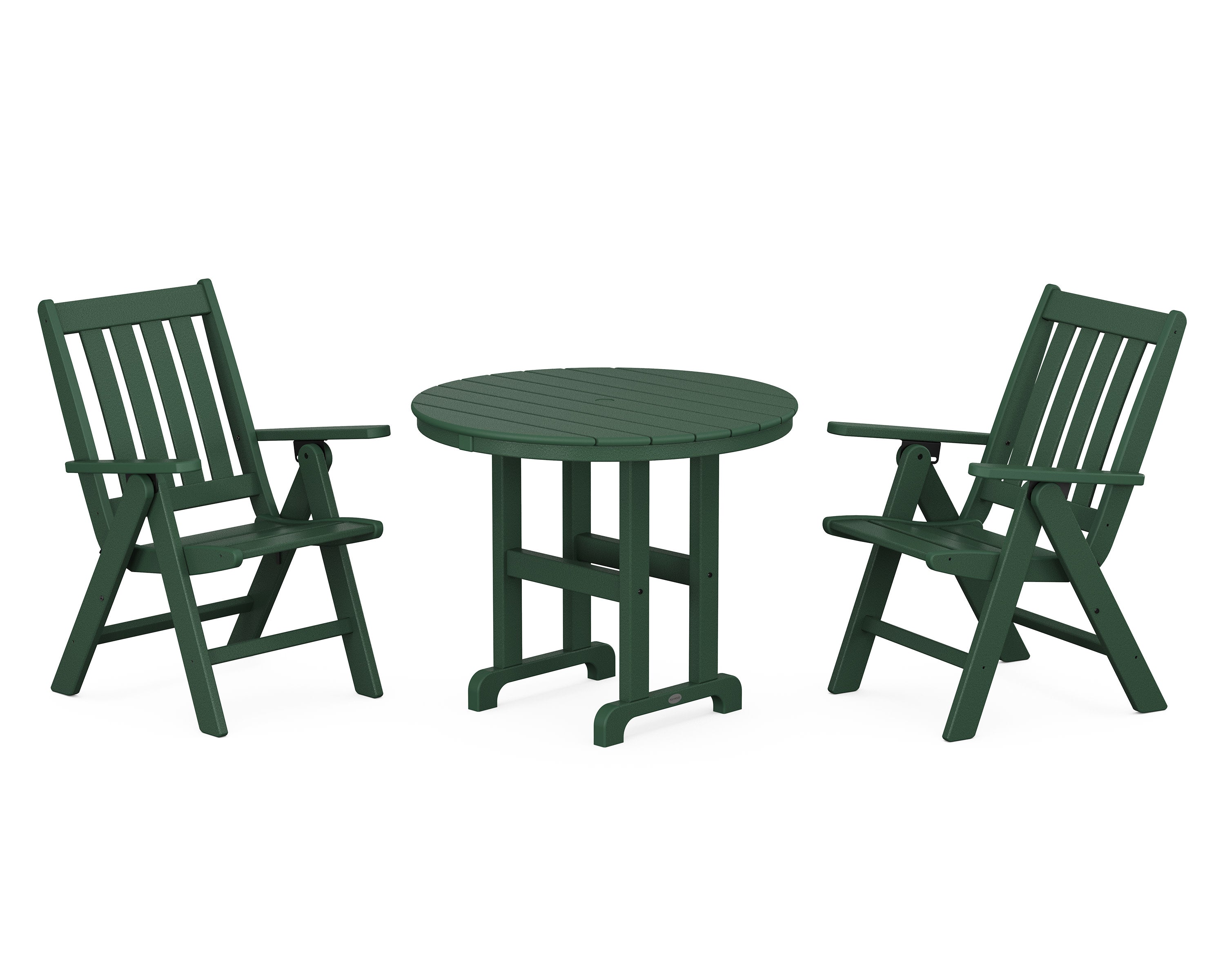 Vineyard Folding Chair 3-Piece Round Dining Set in Green