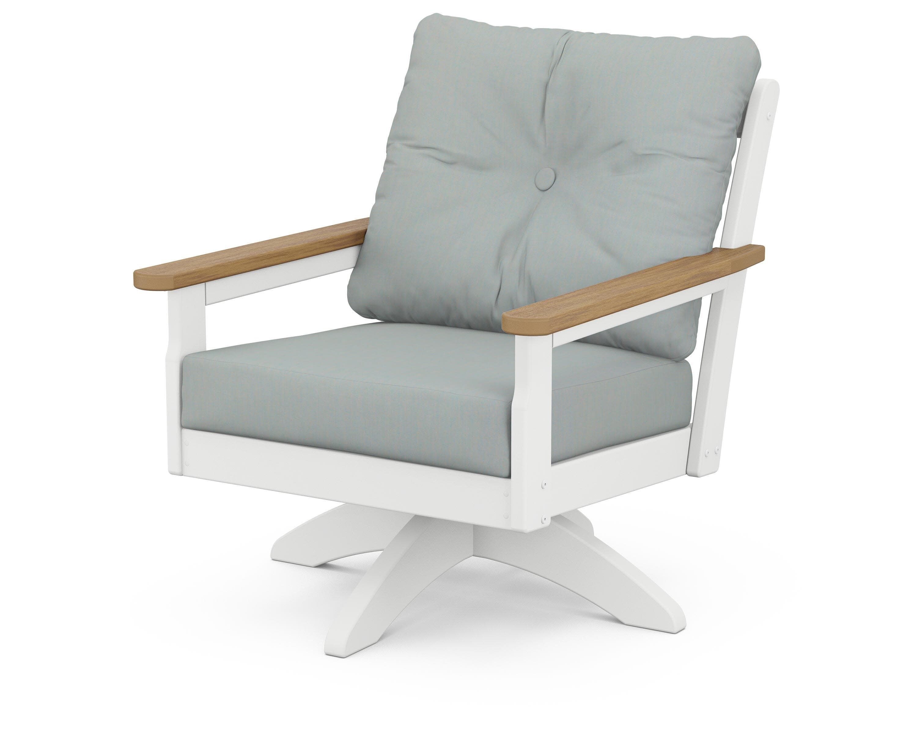 Vineyard Deep Seating Swivel Chair in White / Natural / Spa