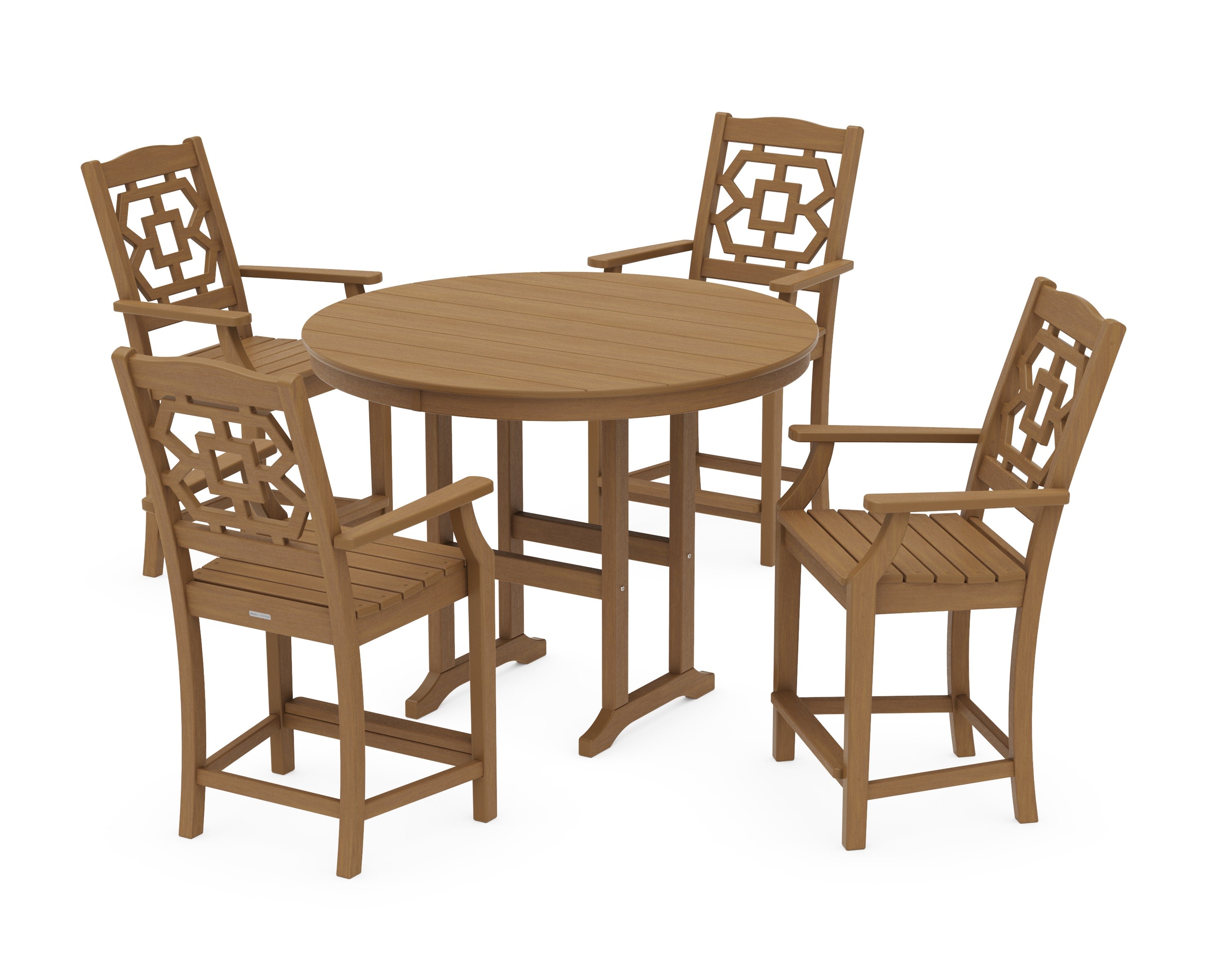 Chinoiserie 5-Piece Round Farmhouse Counter Set in Natural