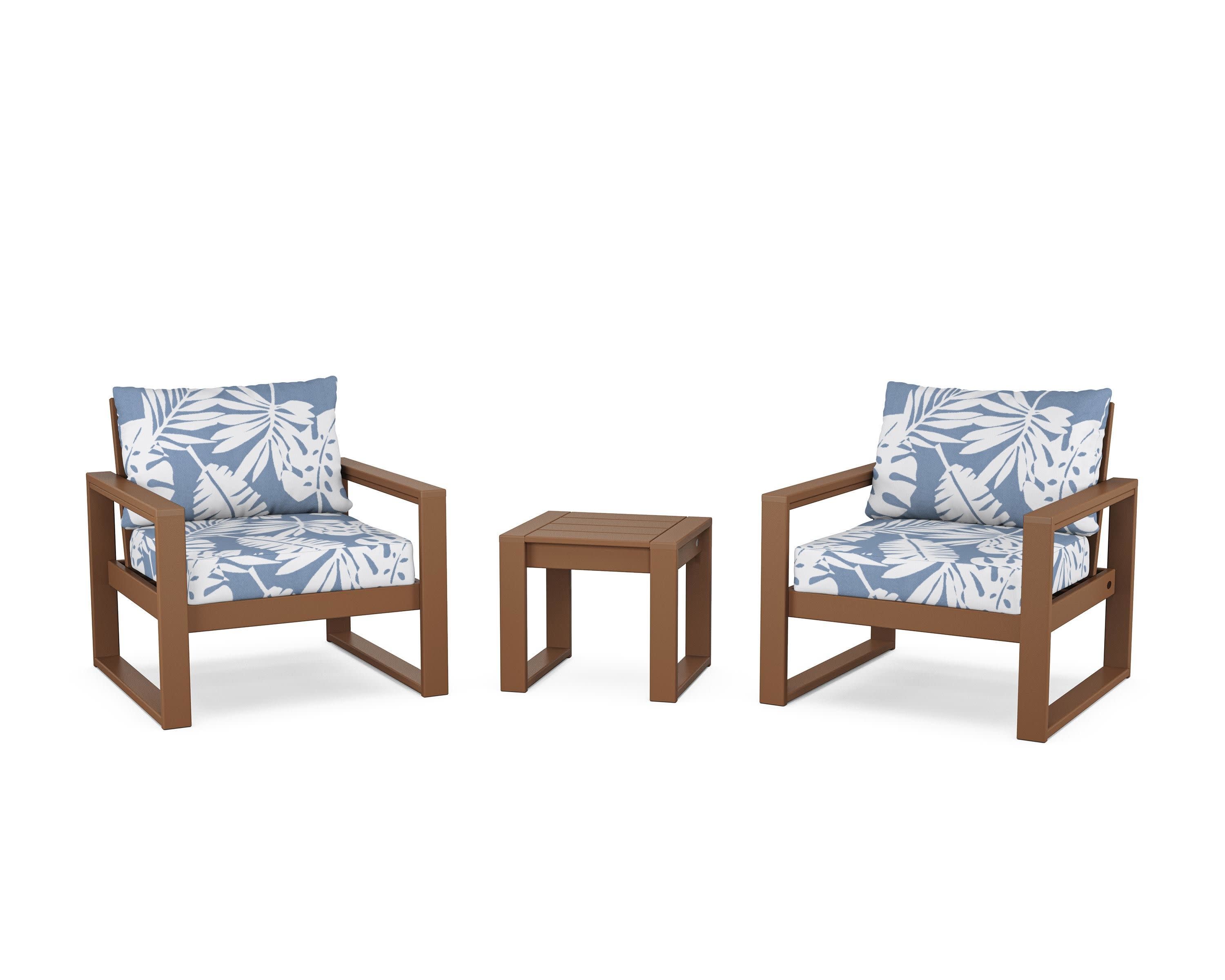 EDGE Sectional 3-Piece Deep Seating Set in Teak / Leaf Sky Blue
