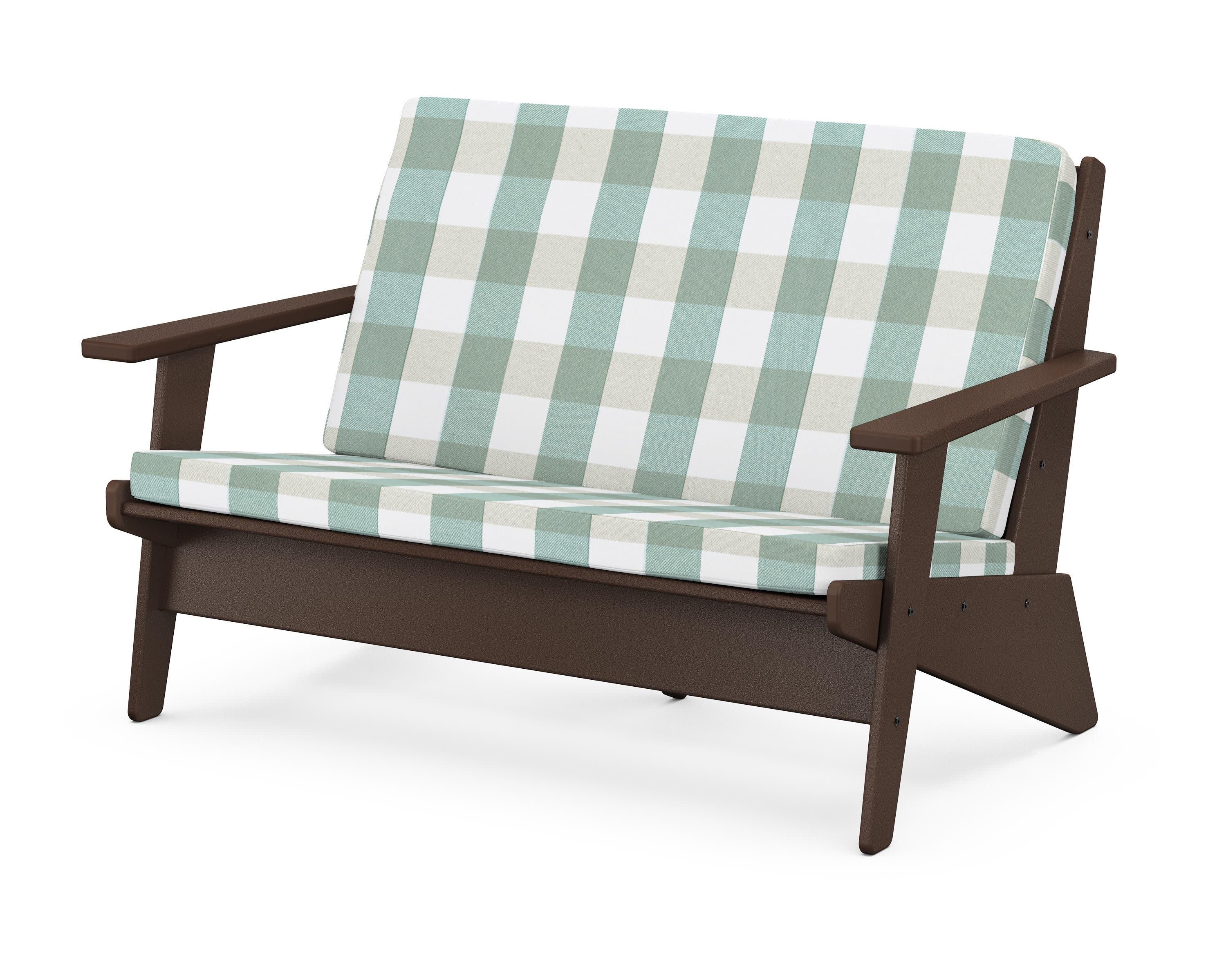 Riviera Modern Lounge Loveseat in Mahogany / Buffalo Plaid Glacier Spa