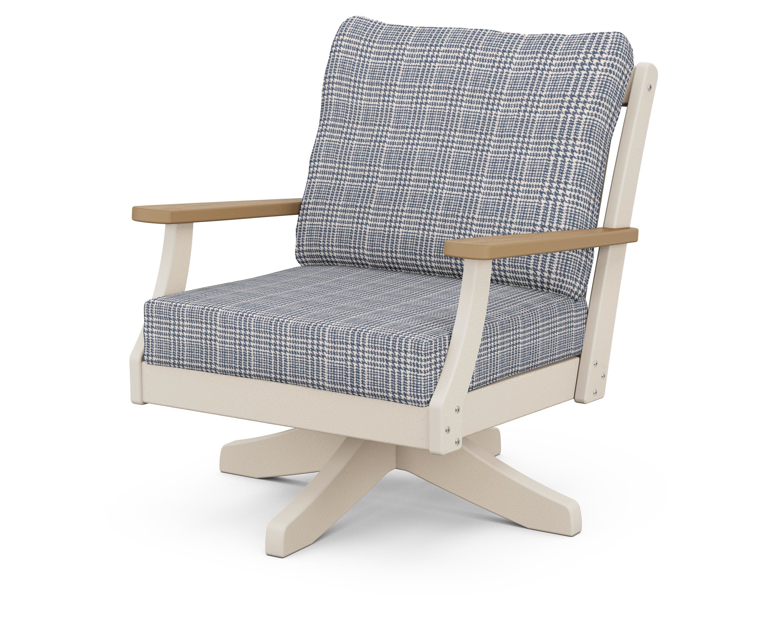 Braxton Deep Seating Swivel Chair in Sand / Natural / Houndstooth Sky Blue