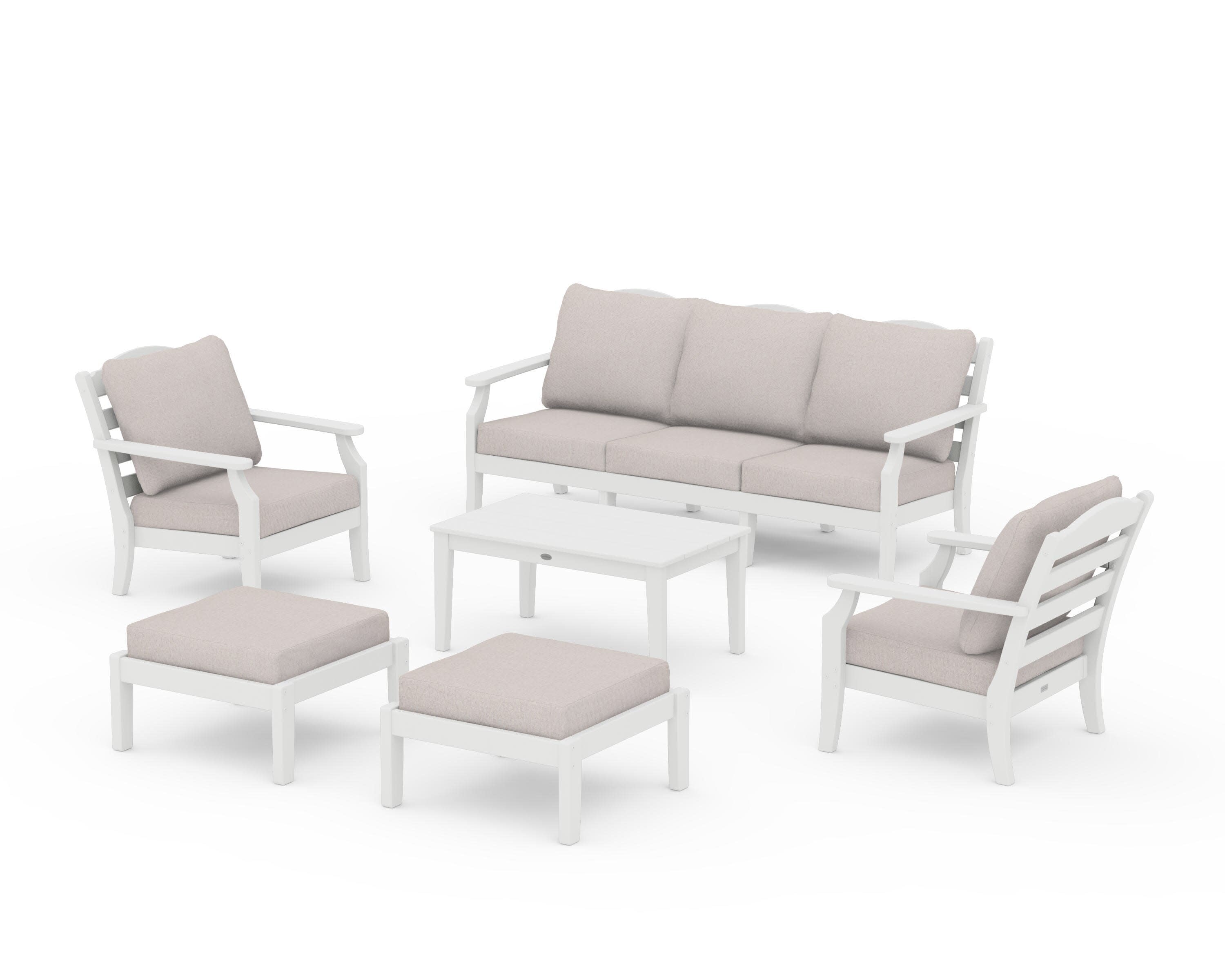 Savannah 6-Piece Lounge Sofa Set in White / Dune Burlap