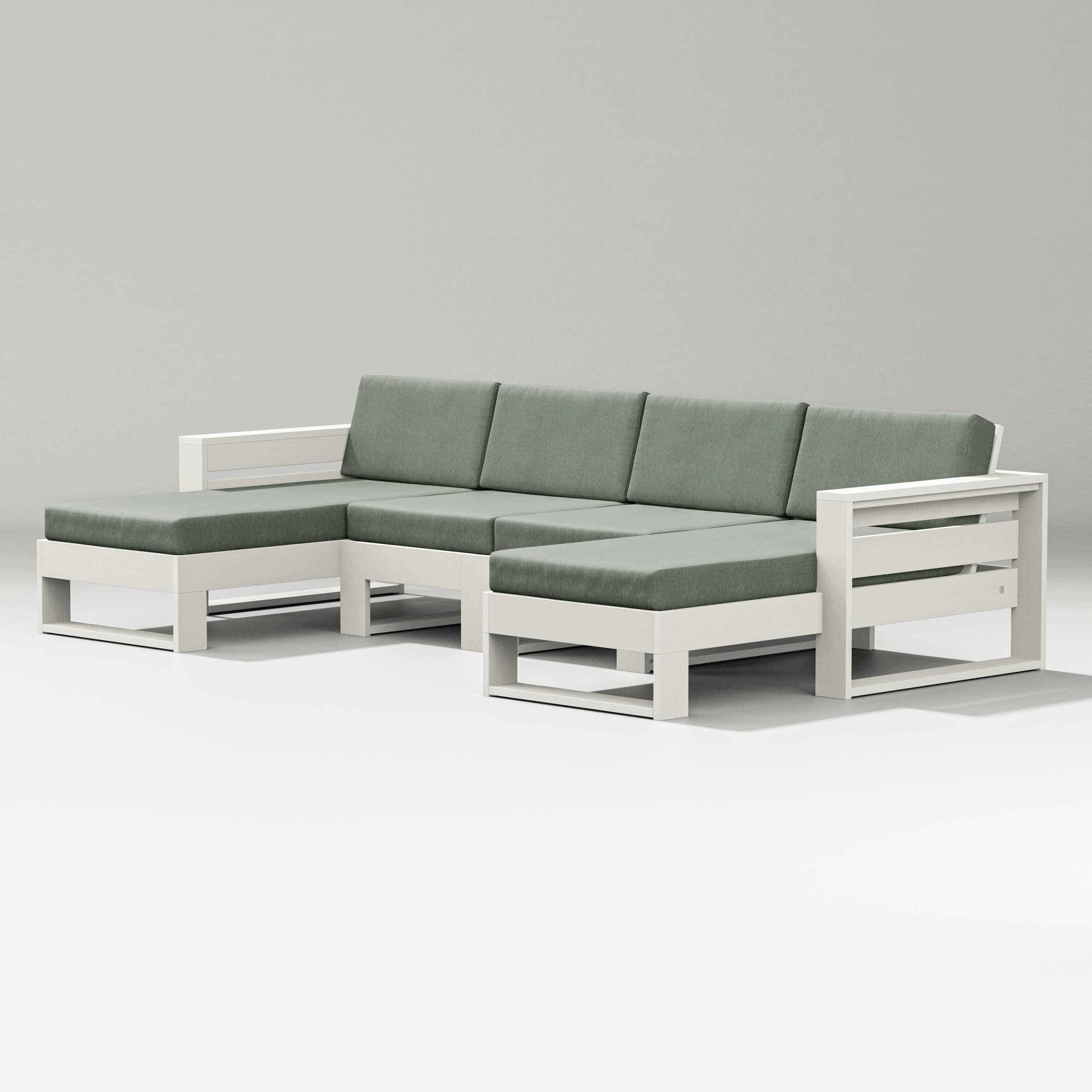 Latitude Double Chaise Sectional in Vintage White / Cast Sage