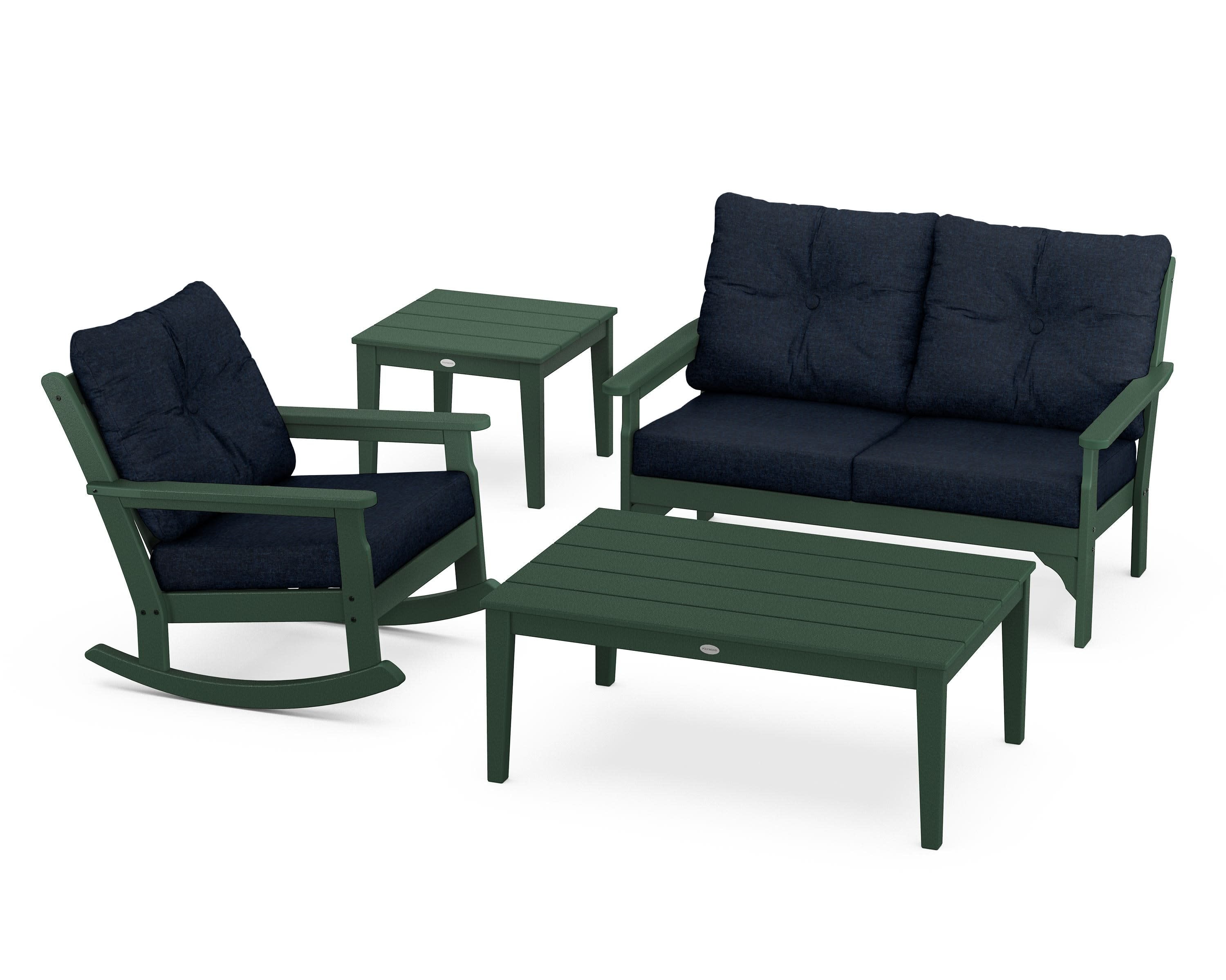 Vineyard 4-Piece Deep Seating Rocker Set in Green / Marine Indigo