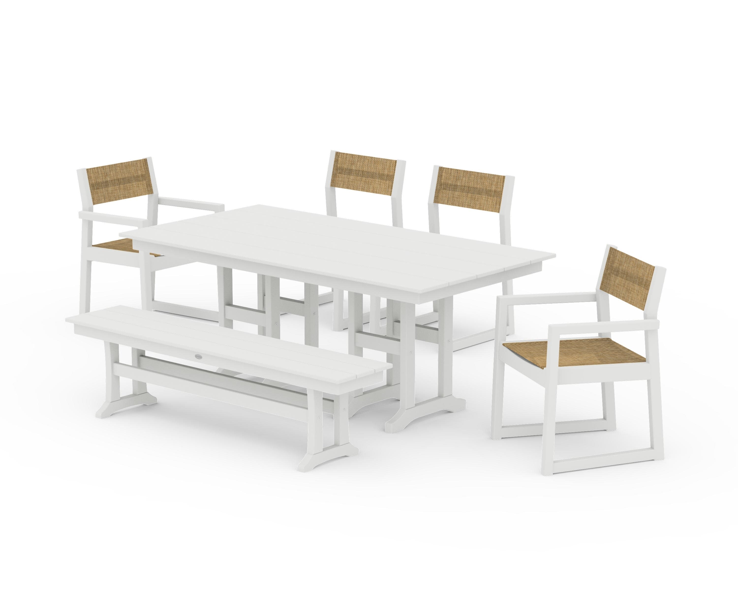 EDGE Sling 6-Piece Farmhouse Dining Set in Vintage White / Burlap Sling