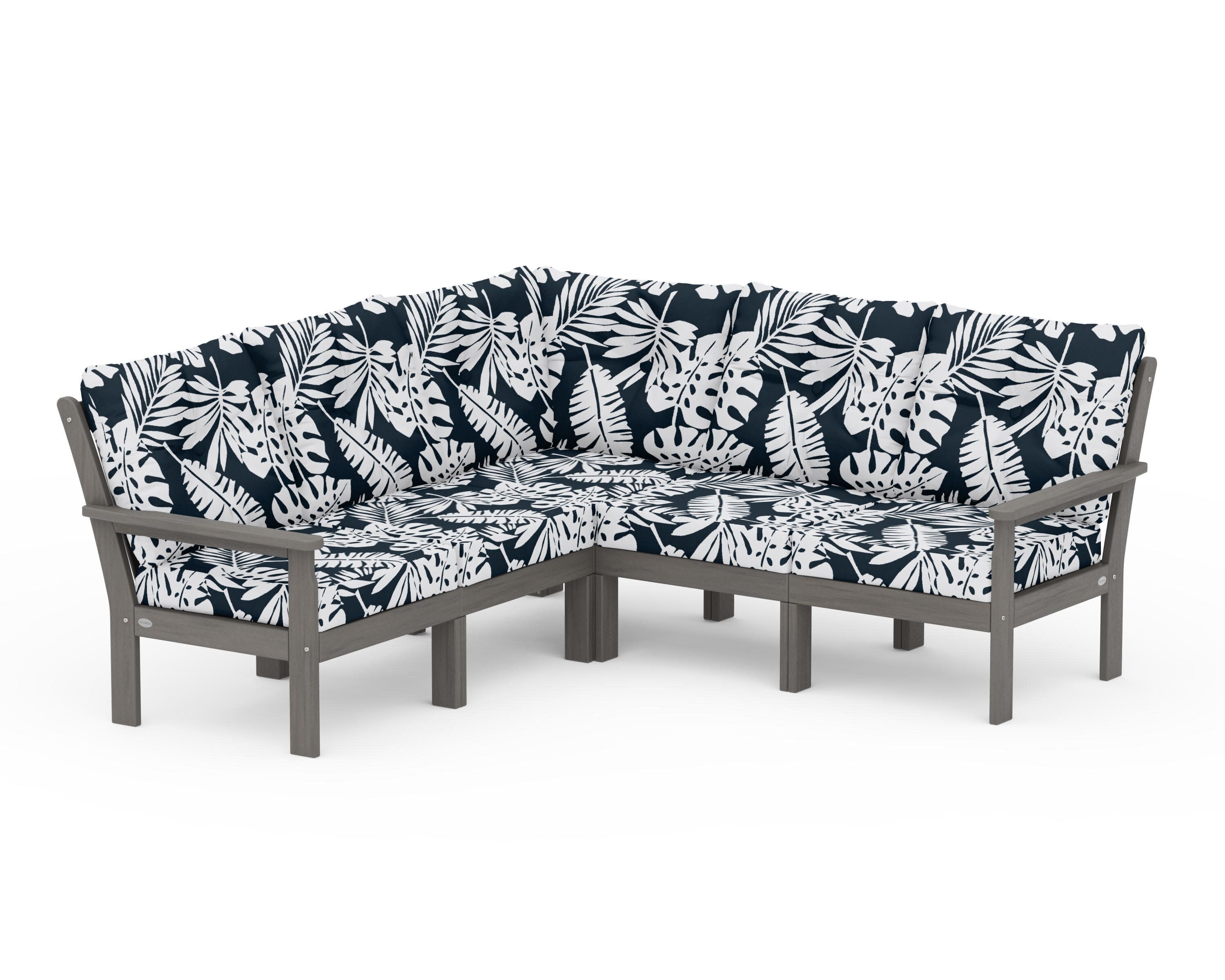 Vineyard 5-Piece Sectional in Driftwood / Leaf Marine Indigo