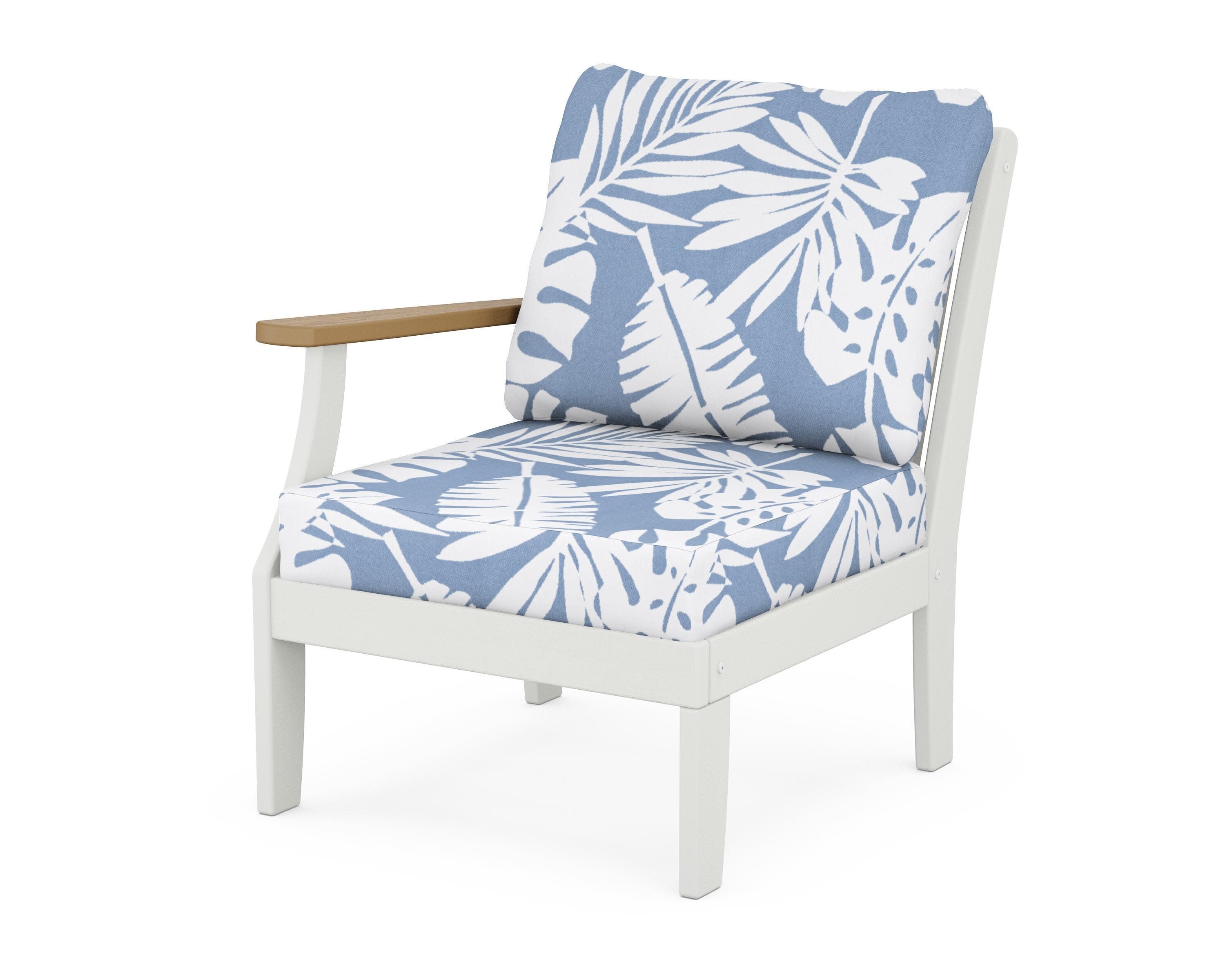 Braxton Modular Left Arm Chair in White / Natural / Leaf Sky Blue