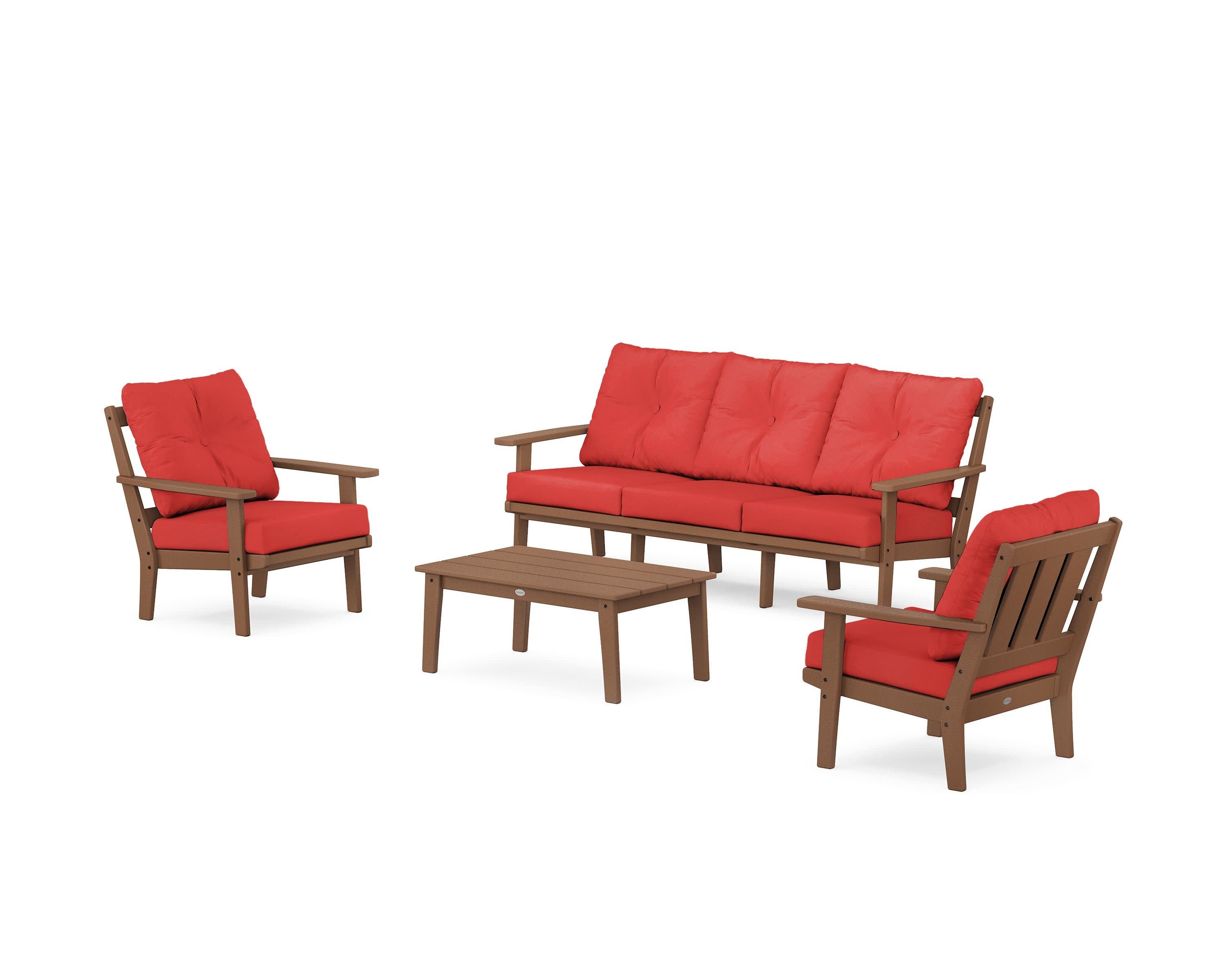 Oxford 4-Piece Deep Seating Set with Sofa in Teak / Crimson Linen
