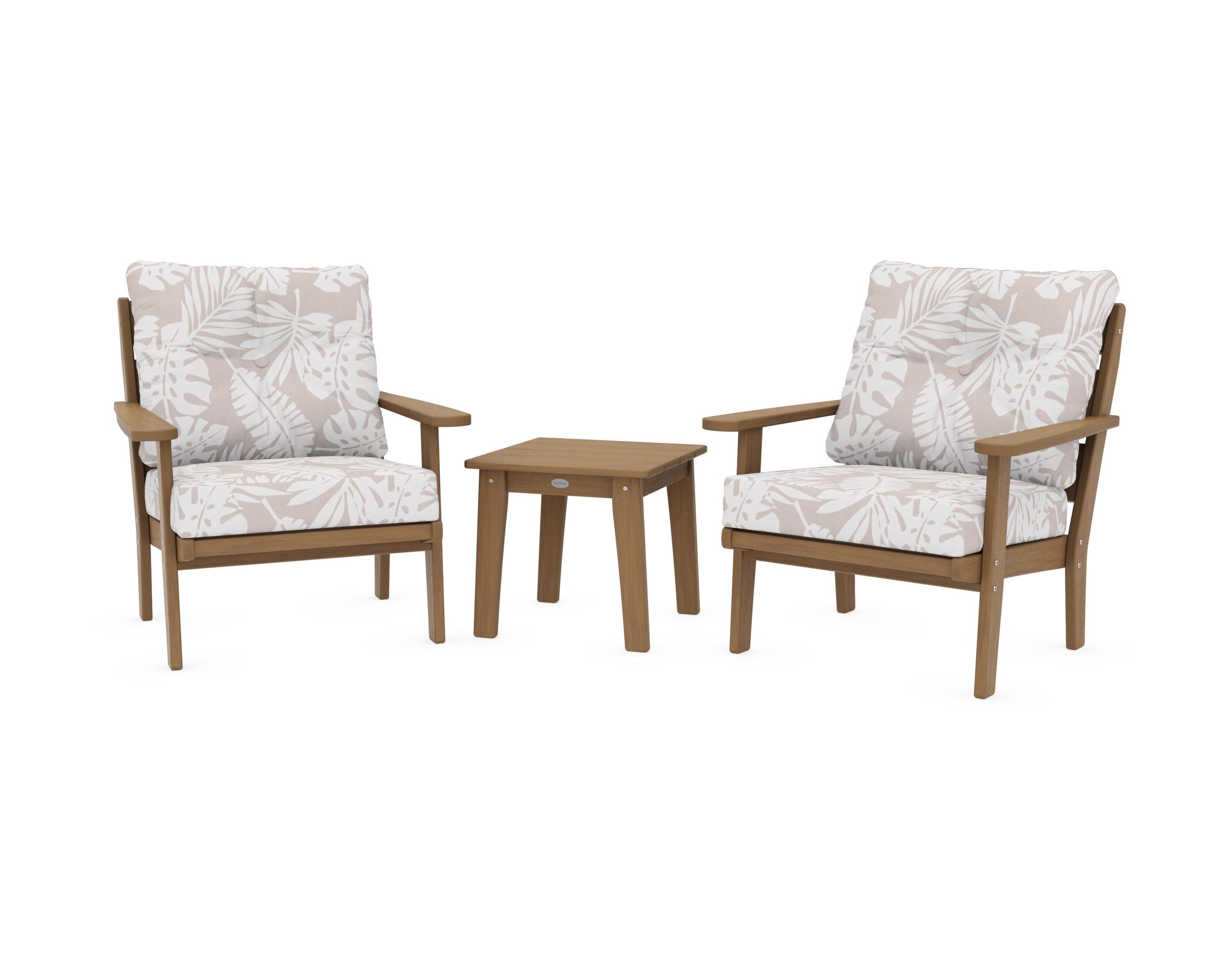 Lakeside 3-Piece Deep Seating Chair Set in Natural / Leaf Dune Burlap
