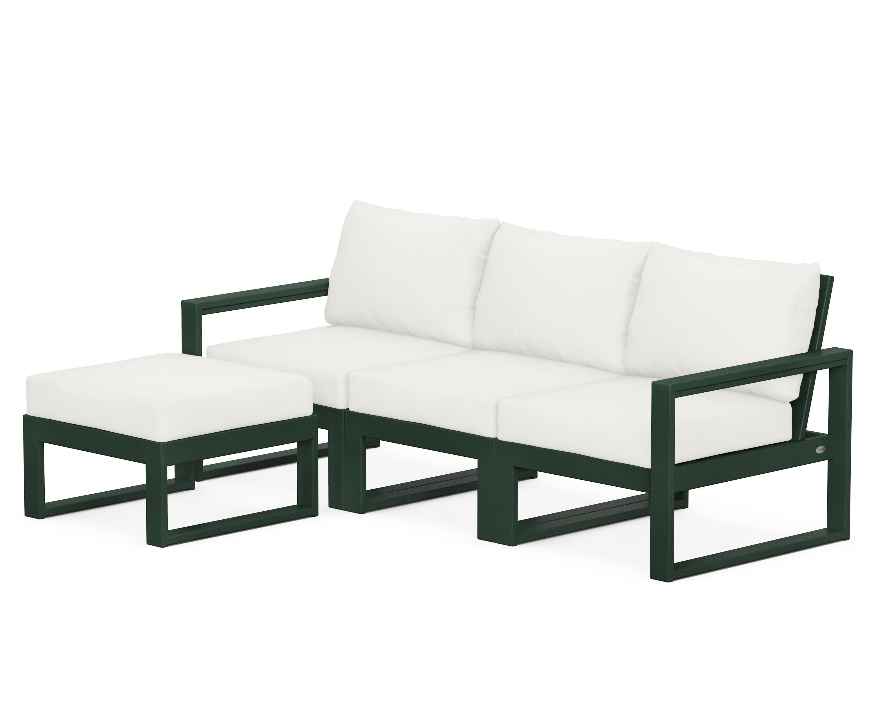 EDGE 4-Piece Modular Deep Seating Set with Ottoman in Green / Natural Linen