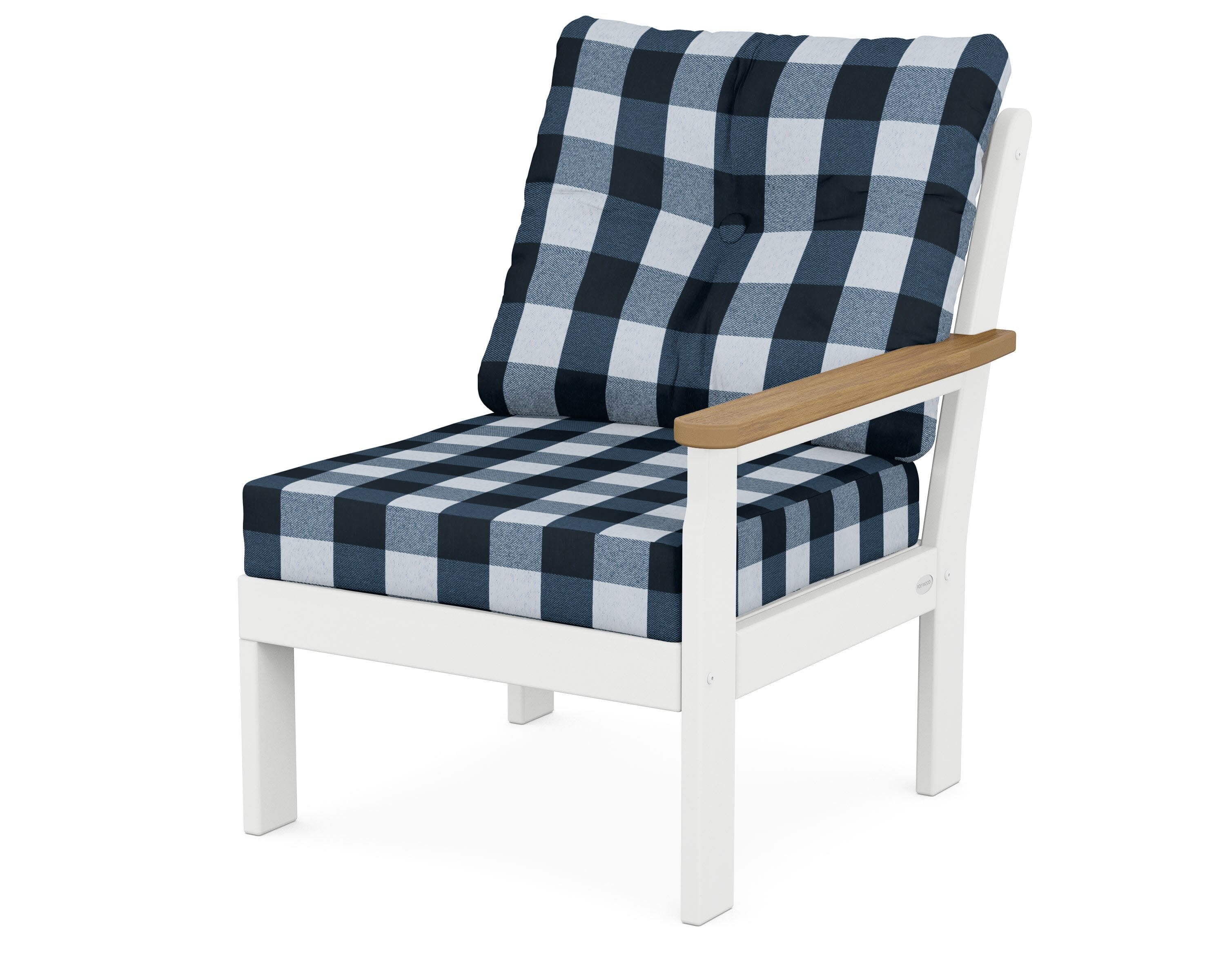 Vineyard Modular Right Arm Chair in White / Natural / Buffalo Plaid Marine Indigo