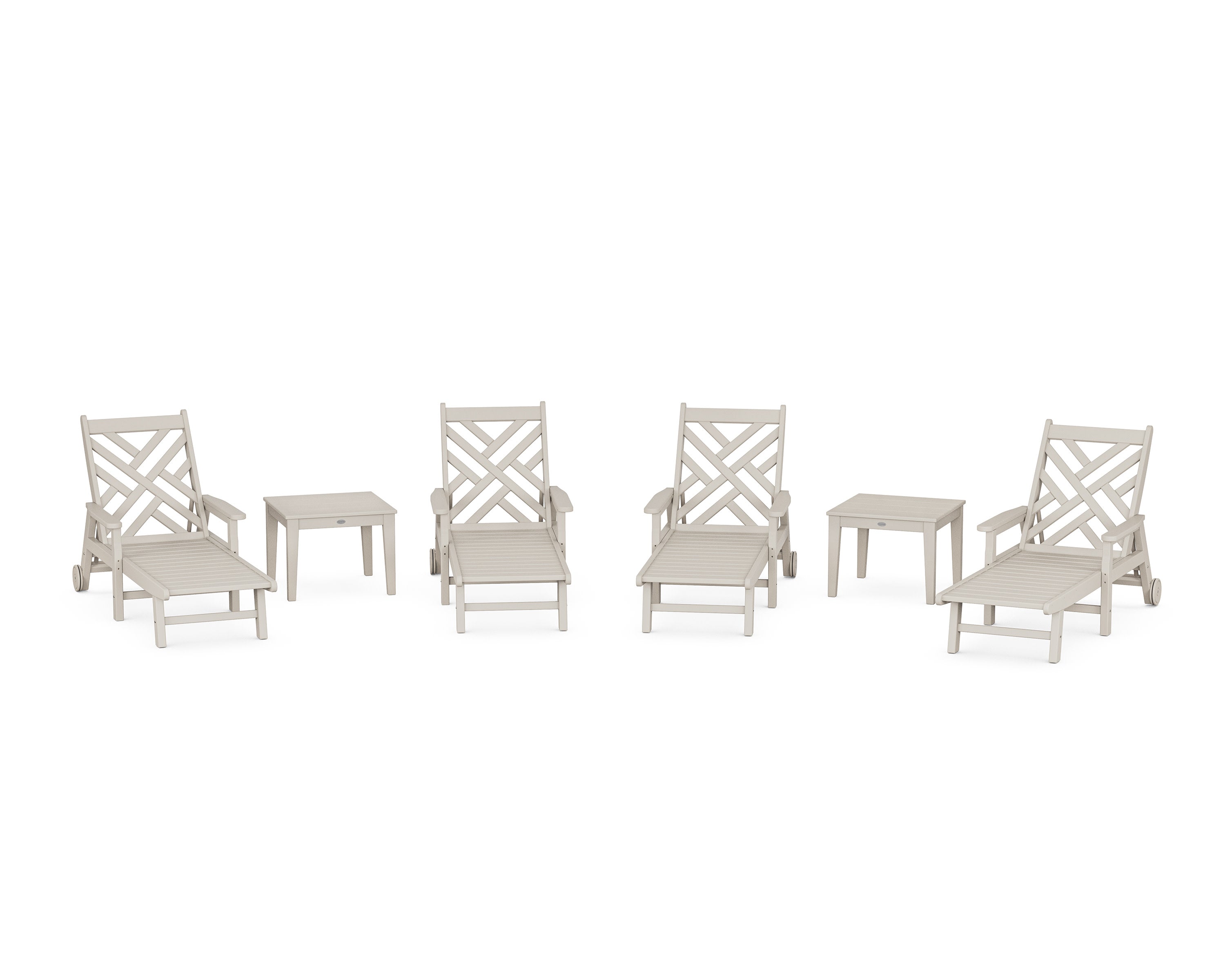 Chippendale 6-Piece Chaise Set with Arms and Wheels in Sand