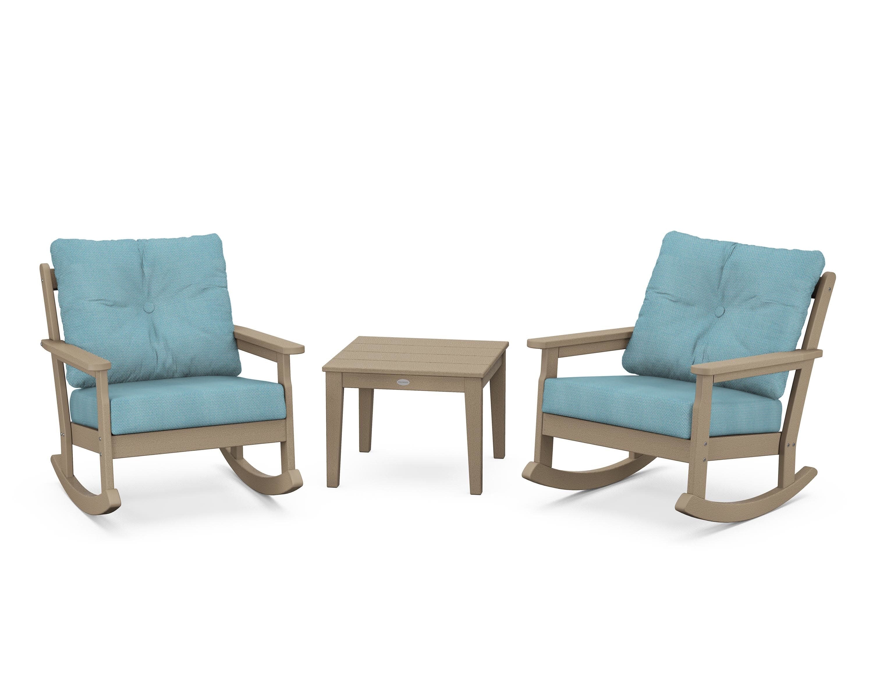 Vineyard 3-Piece Deep Seating Rocker Set in Vintage Sahara / Lattice Sky Blue