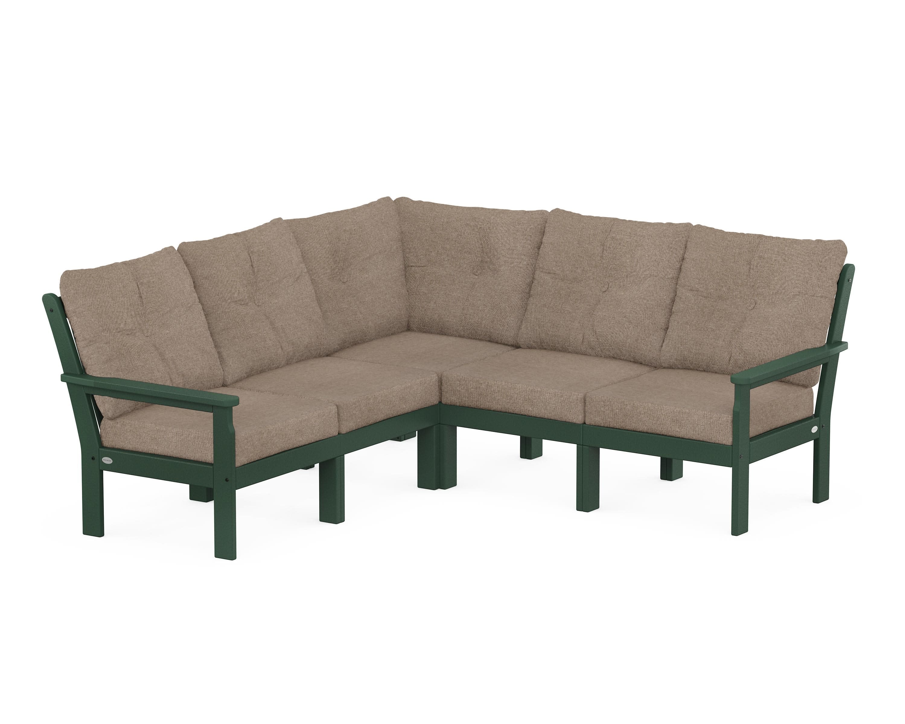 Vineyard 5-Piece Sectional in Green / Spiced Burlap