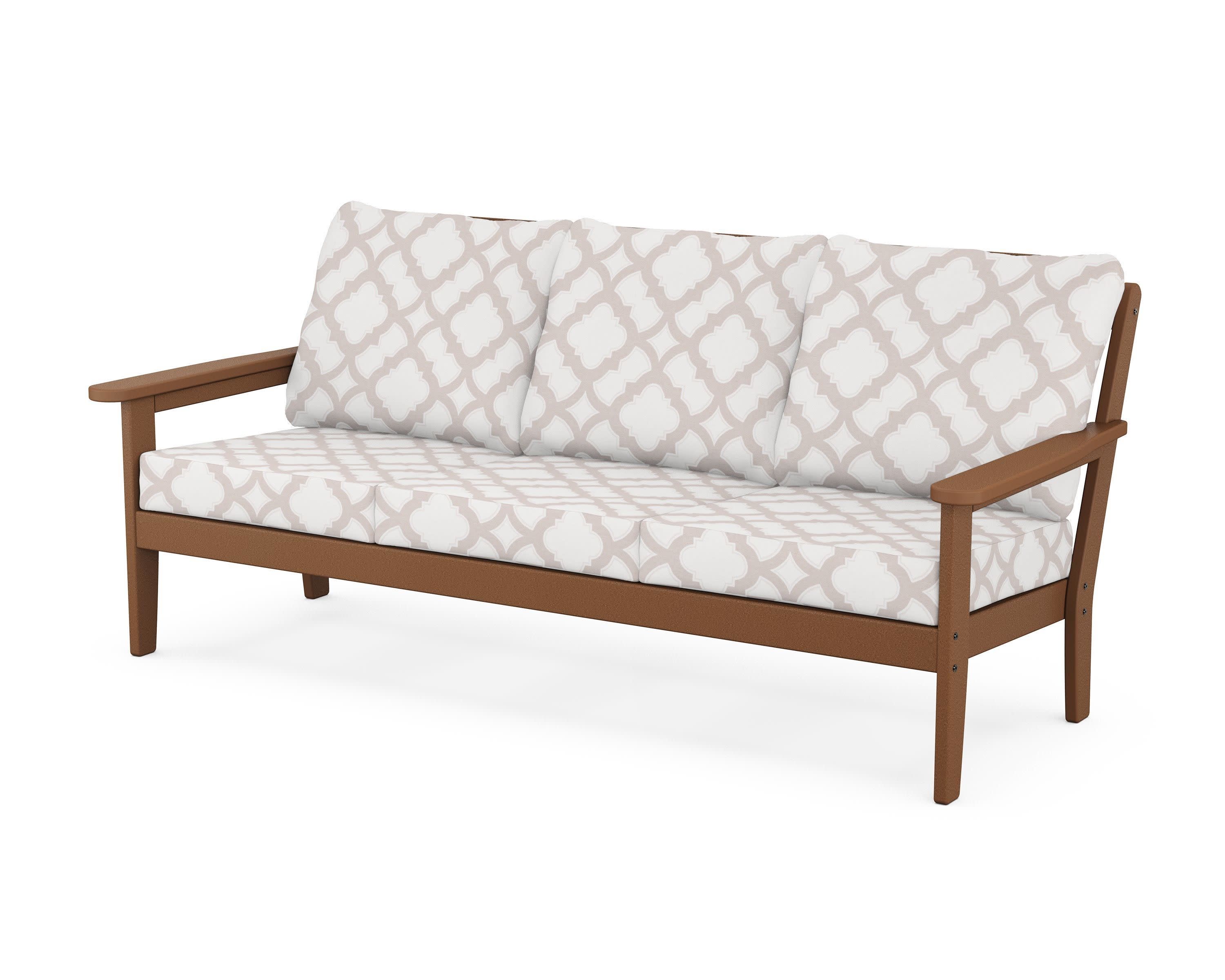 Cottage Deep Seating Sofa in Teak / Trellis Dune Burlap