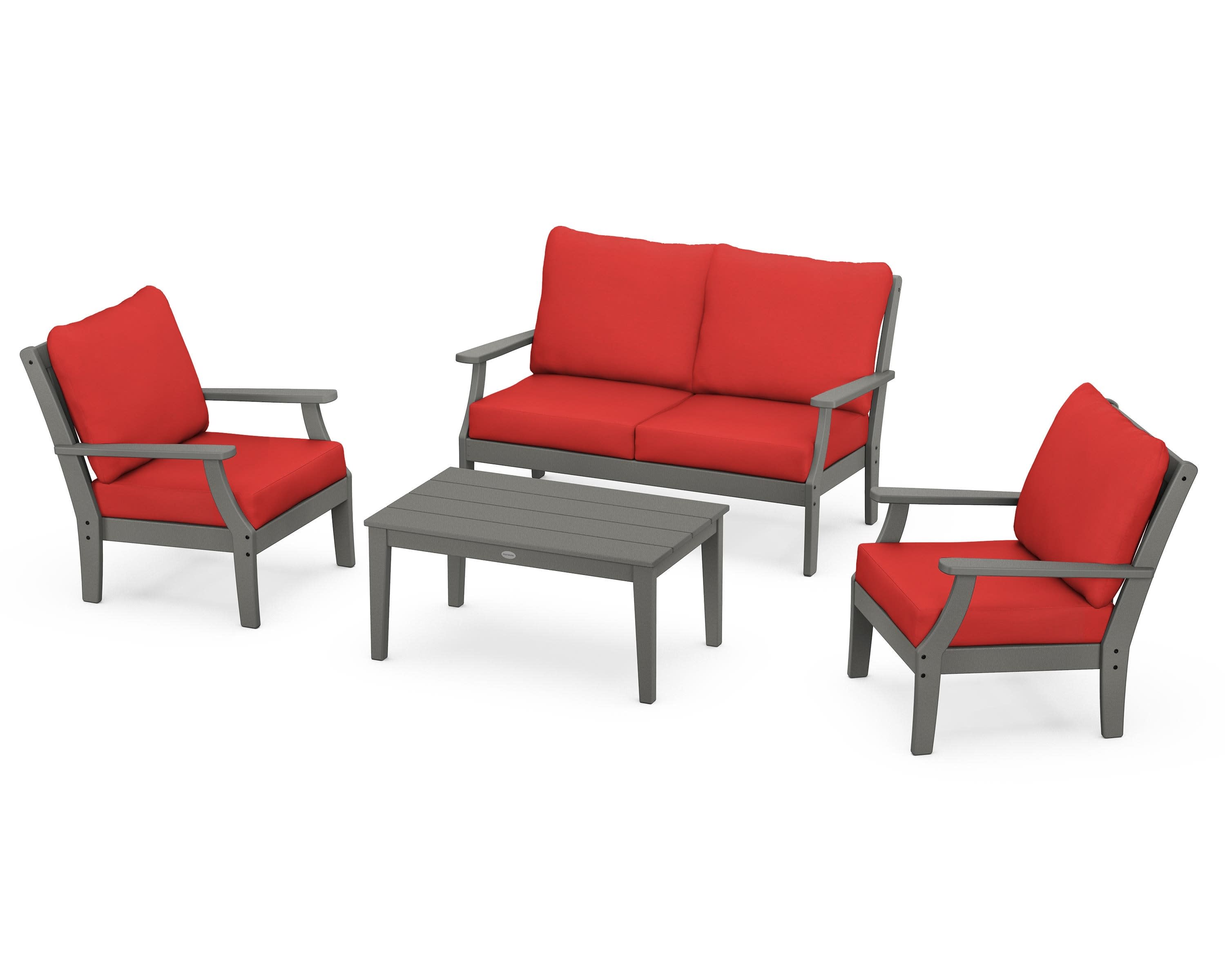 Braxton 4-Piece Deep Seating Chair Set in Slate Grey / Crimson Linen