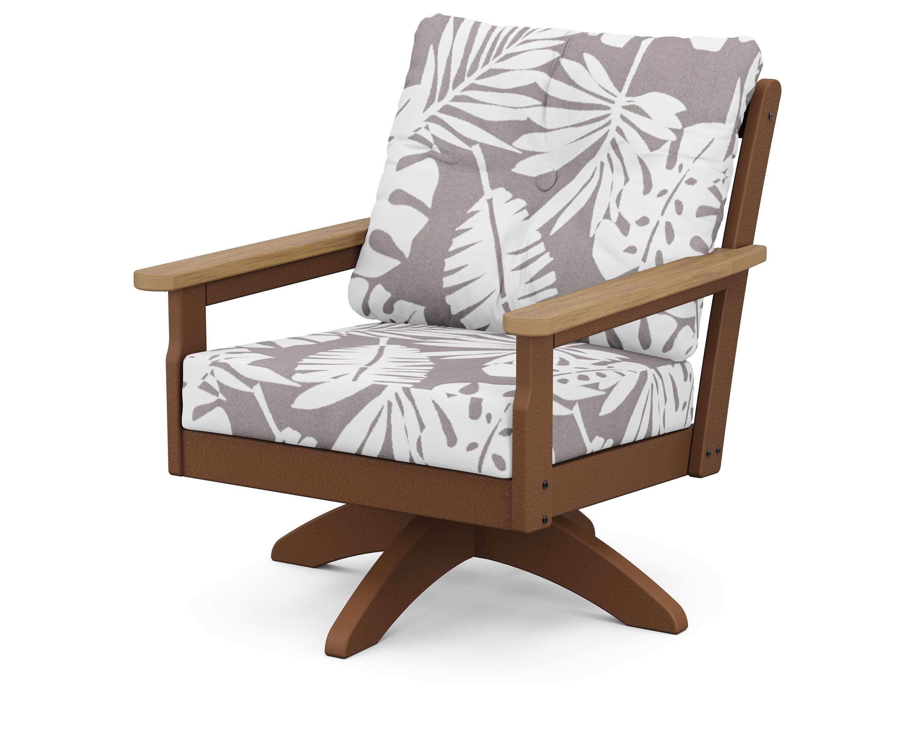 Vineyard Deep Seating Swivel Chair in Teak / Natural / Leaf Grey Mist