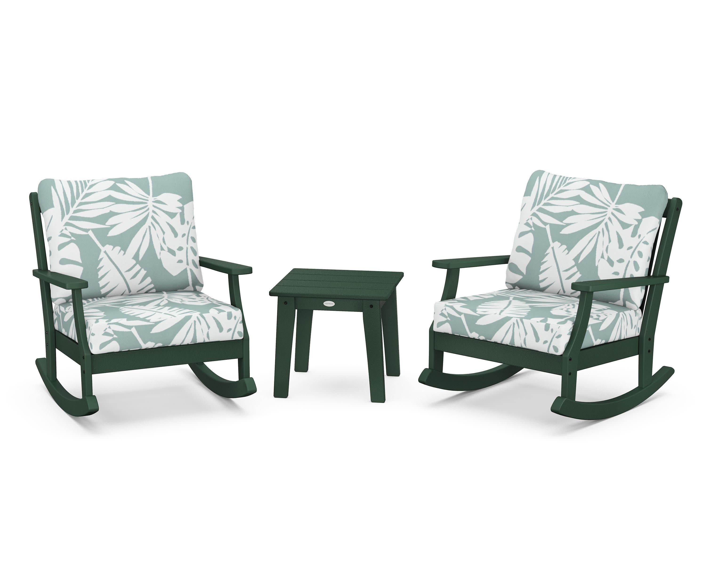 Braxton 3-Piece Deep Seating Rocker Set in Green / Leaf Glacier Spa