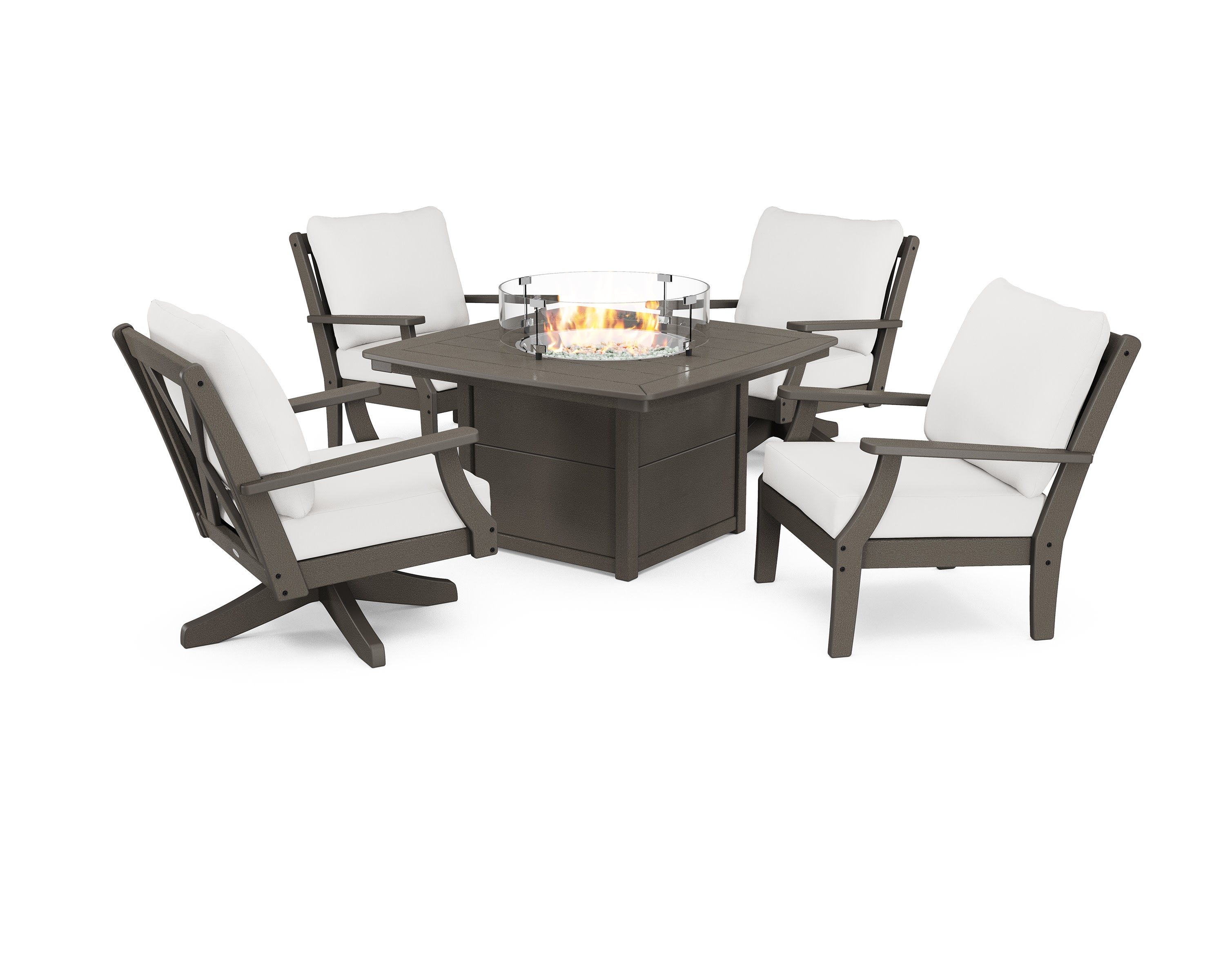 Braxton 5-Piece Deep Seating Set with Fire Table in Vintage Coffee / Natural Linen