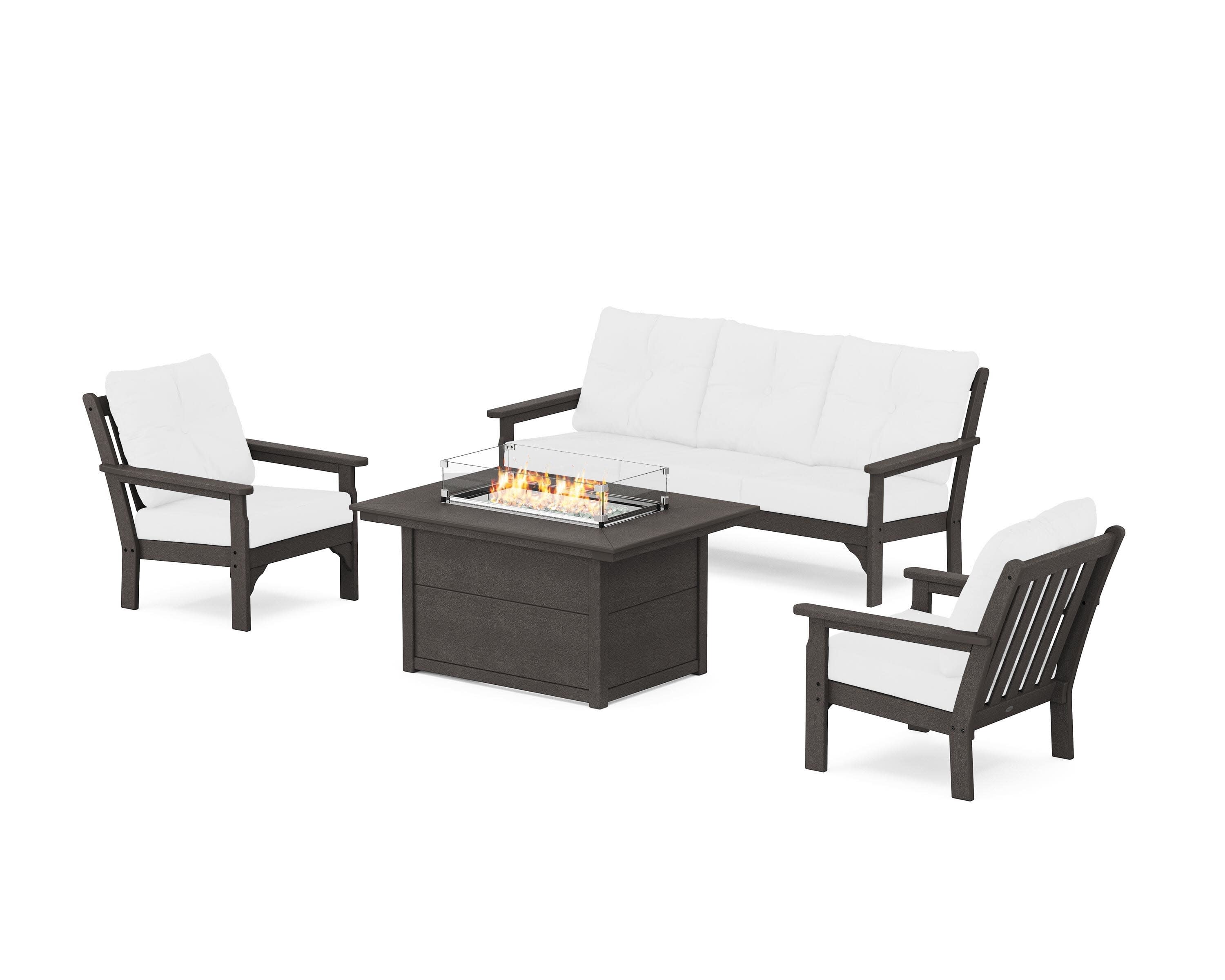 Vineyard Deep Seating Fire Pit Table Set in Vintage Coffee / Natural