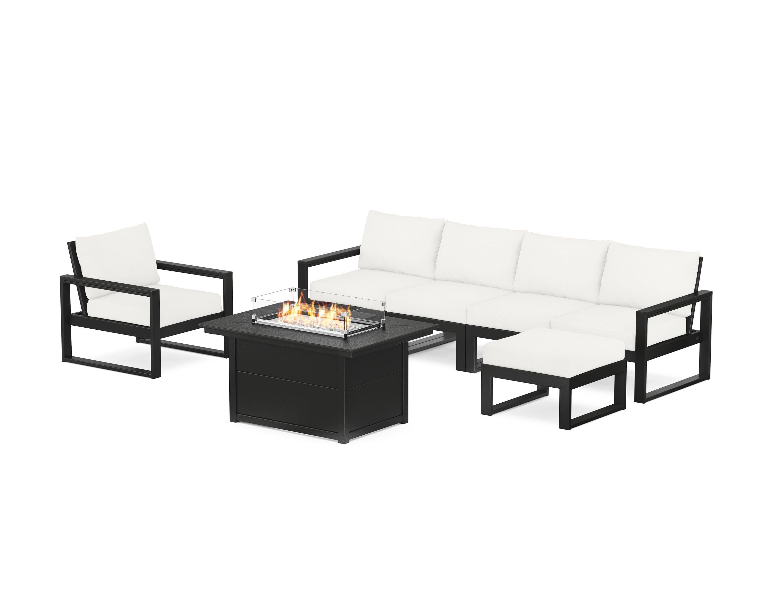 EDGE Sectional Lounge and Fire Pit Set in Black / Natural Linen