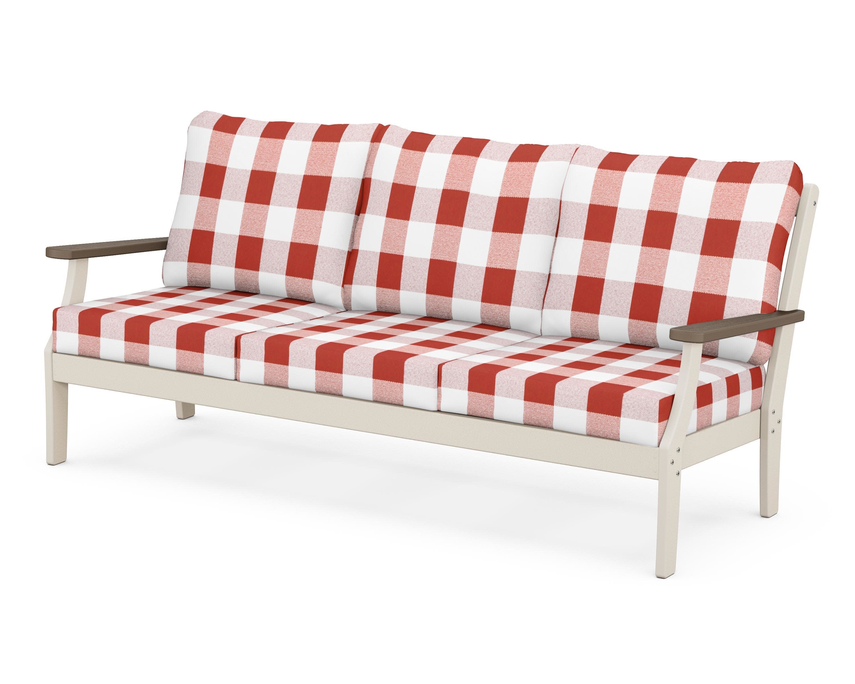 Braxton Deep Seating Sofa in Sand / Kona / Buffalo Plaid Crimson