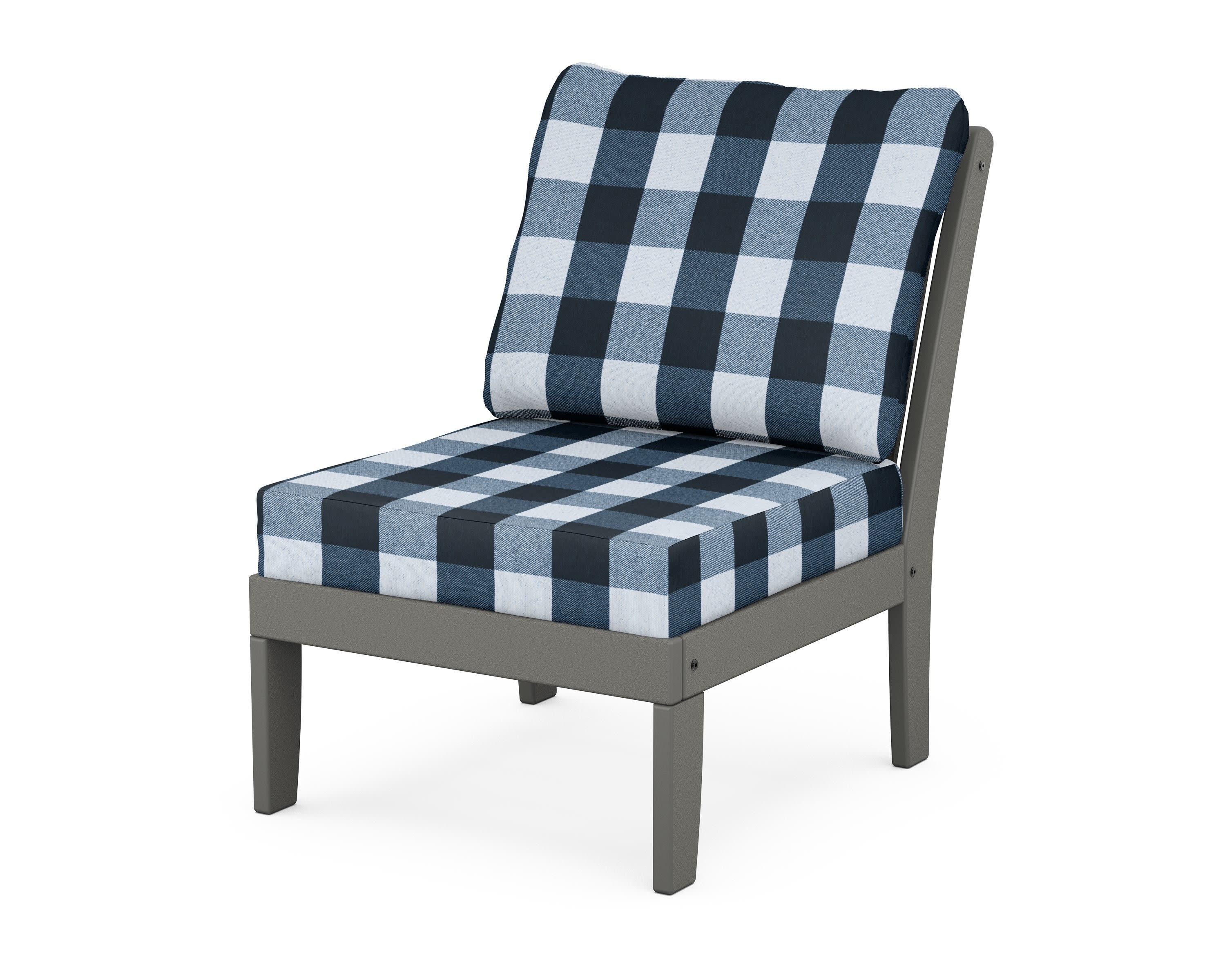 Braxton Modular Armless Chair in Slate Grey / Buffalo Plaid Marine Indigo