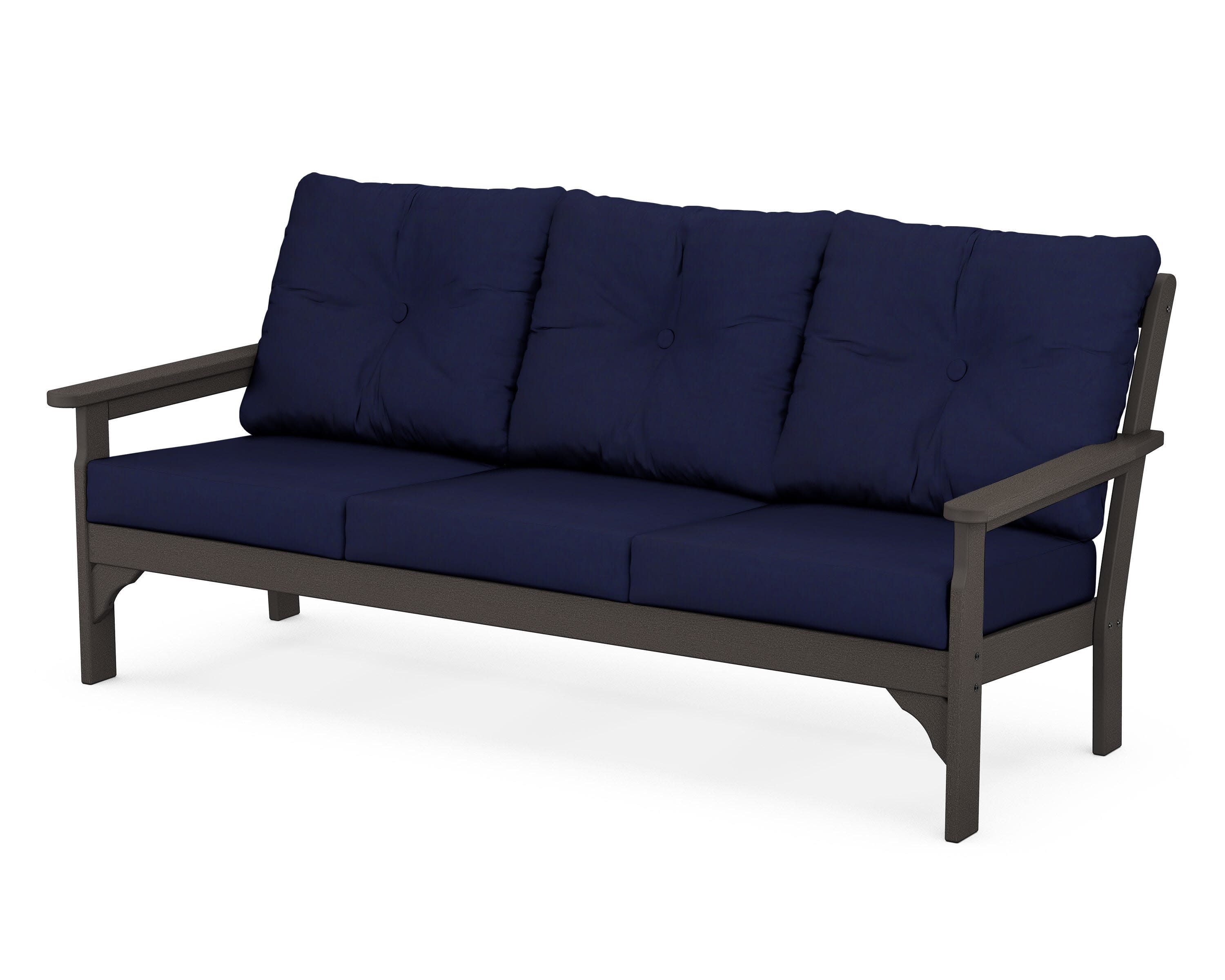 Vineyard Deep Seating Sofa in Vintage Coffee / Navy