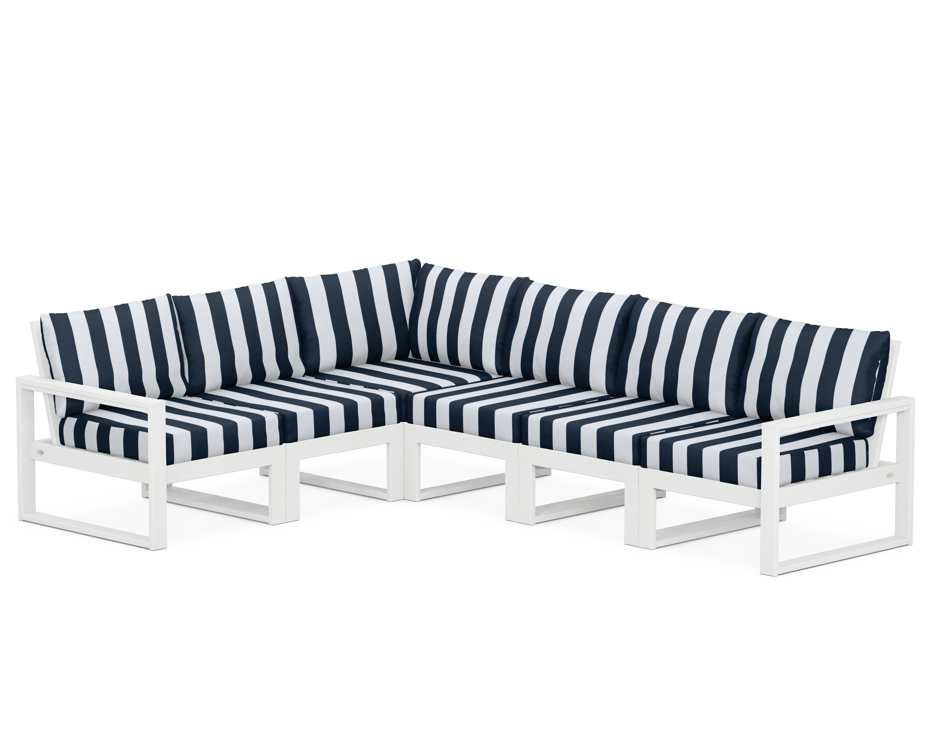 EDGE 6-Piece Modular Deep Seating Set in White / Cabana Stripe Marine Indigo