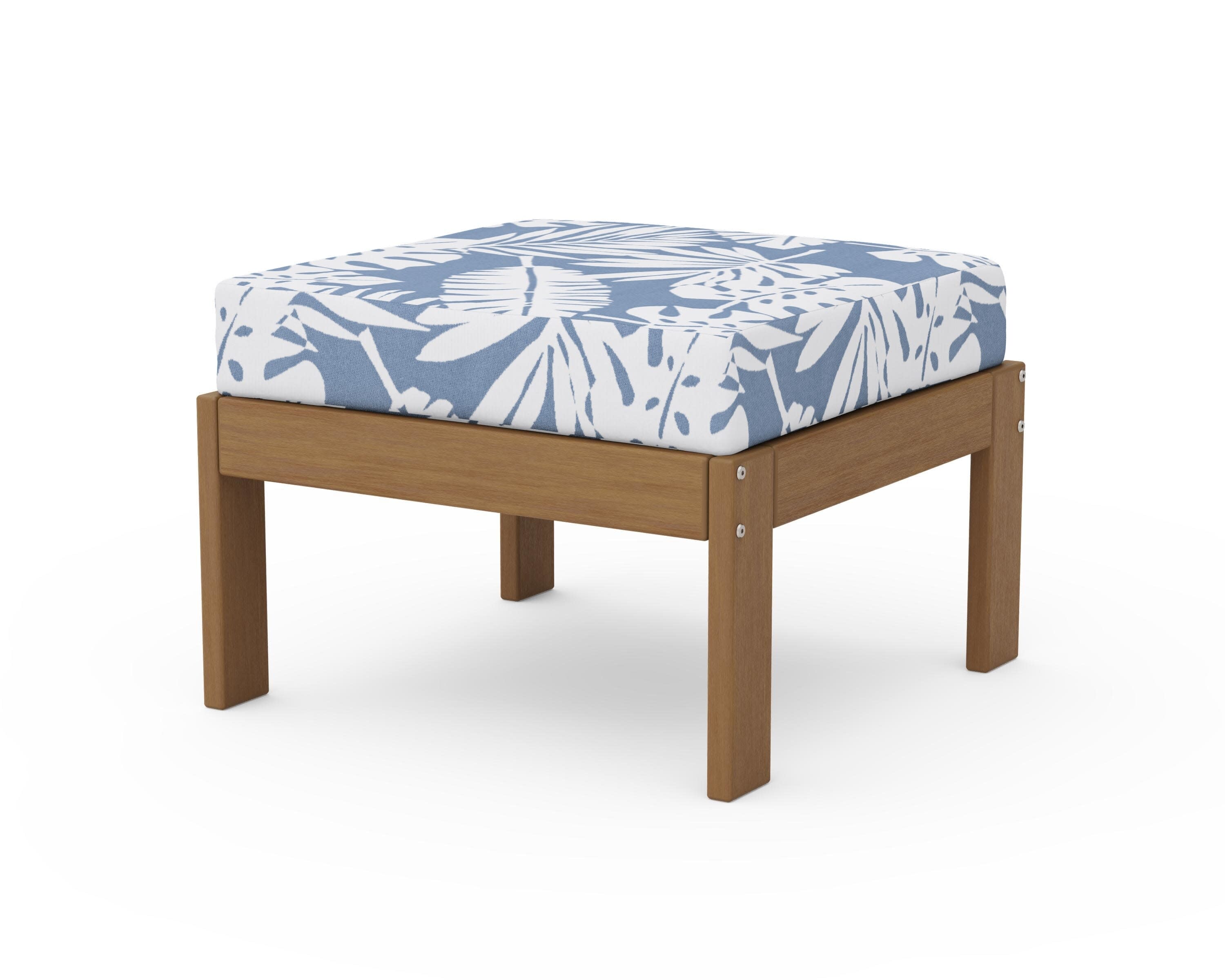 Vineyard Modular Ottoman in Natural / Leaf Sky Blue